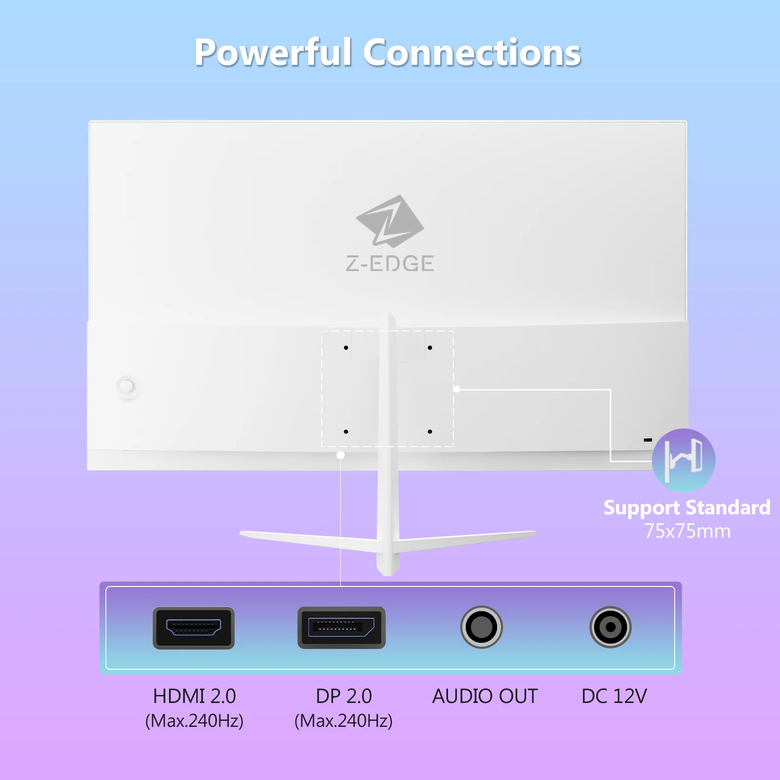 Z-EDGE 24" 240Hz IPS Gaming Monitor - White Monitor - Image 9