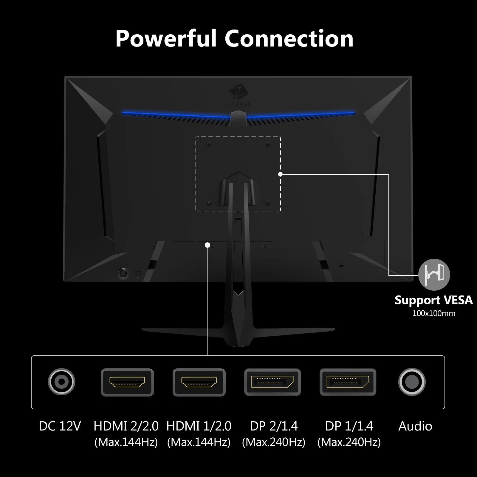 Z-EDGE UG27QS 27" 240Hz 2K IPS Gaming Monitor, QHD(2560x1440) Freesync, HDMl x2, DisplayPort x2 - Image 6