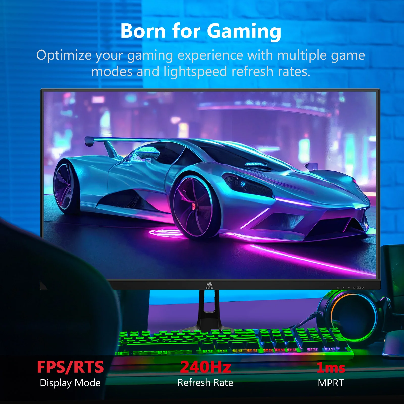 Z-EDGE 27 Inch 240Hz Gaming Monitor, FHD 1080P IPS Display, 1ms MPRT, AMD FreeSync, HDR Support, VESA Mount Compatible, Black - Image 3