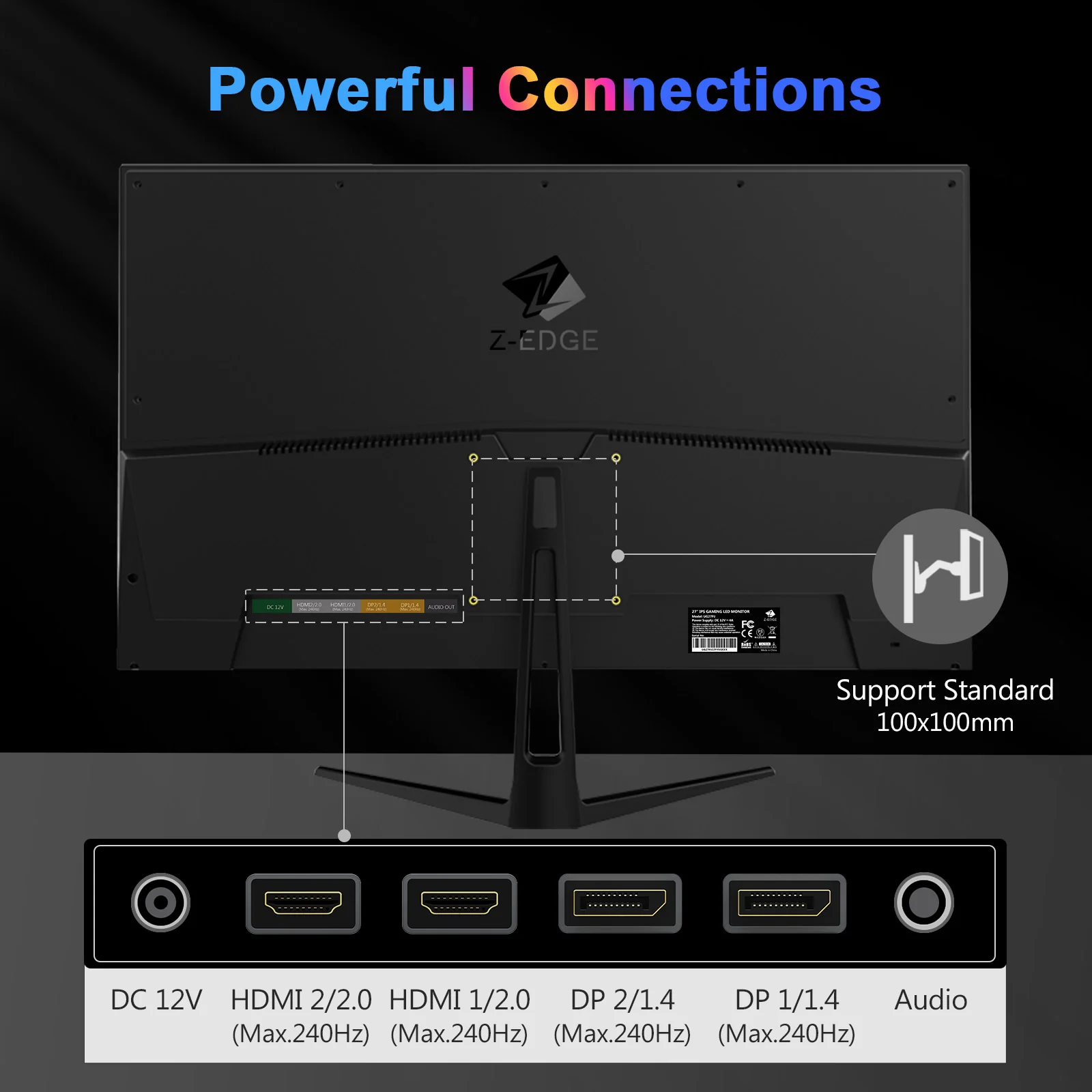 Z-EDGE 27 Inch 240Hz Gaming Monitor, FHD 1080P IPS Display, 1ms MPRT, AMD FreeSync, HDR Support, VESA Mount Compatible, Black - Image 6