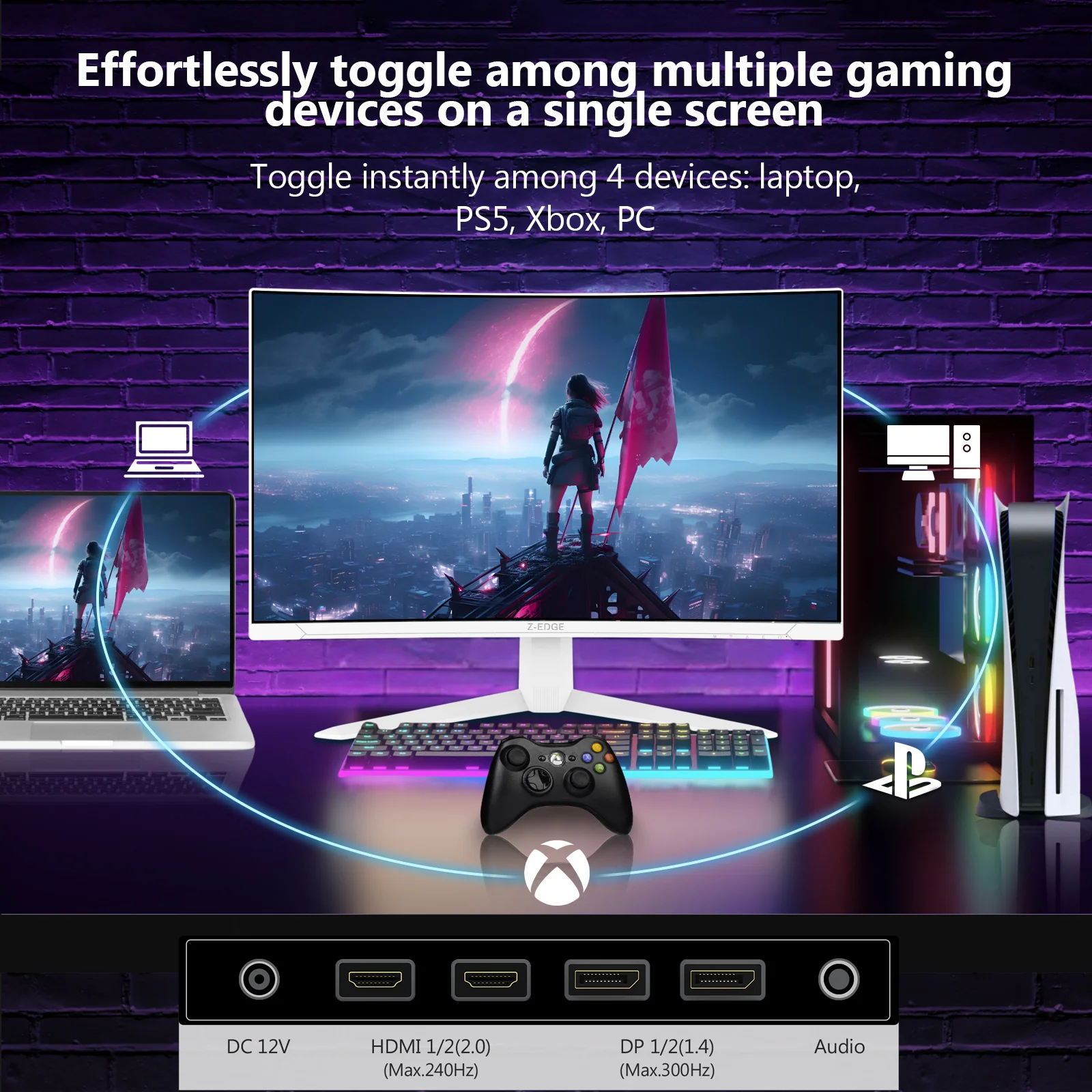 Z-EDGE UG27S 27" 300Hz Cuved Gaming White Monitor - Image 5