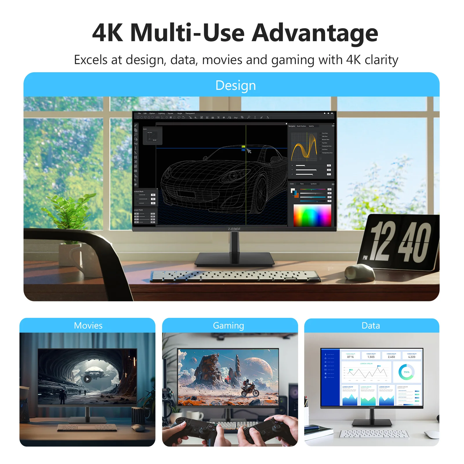 U27P4K 27" 4K IPS Monitor UHD 60Hz Eye-Care Tech Support Universal mount - Image 9