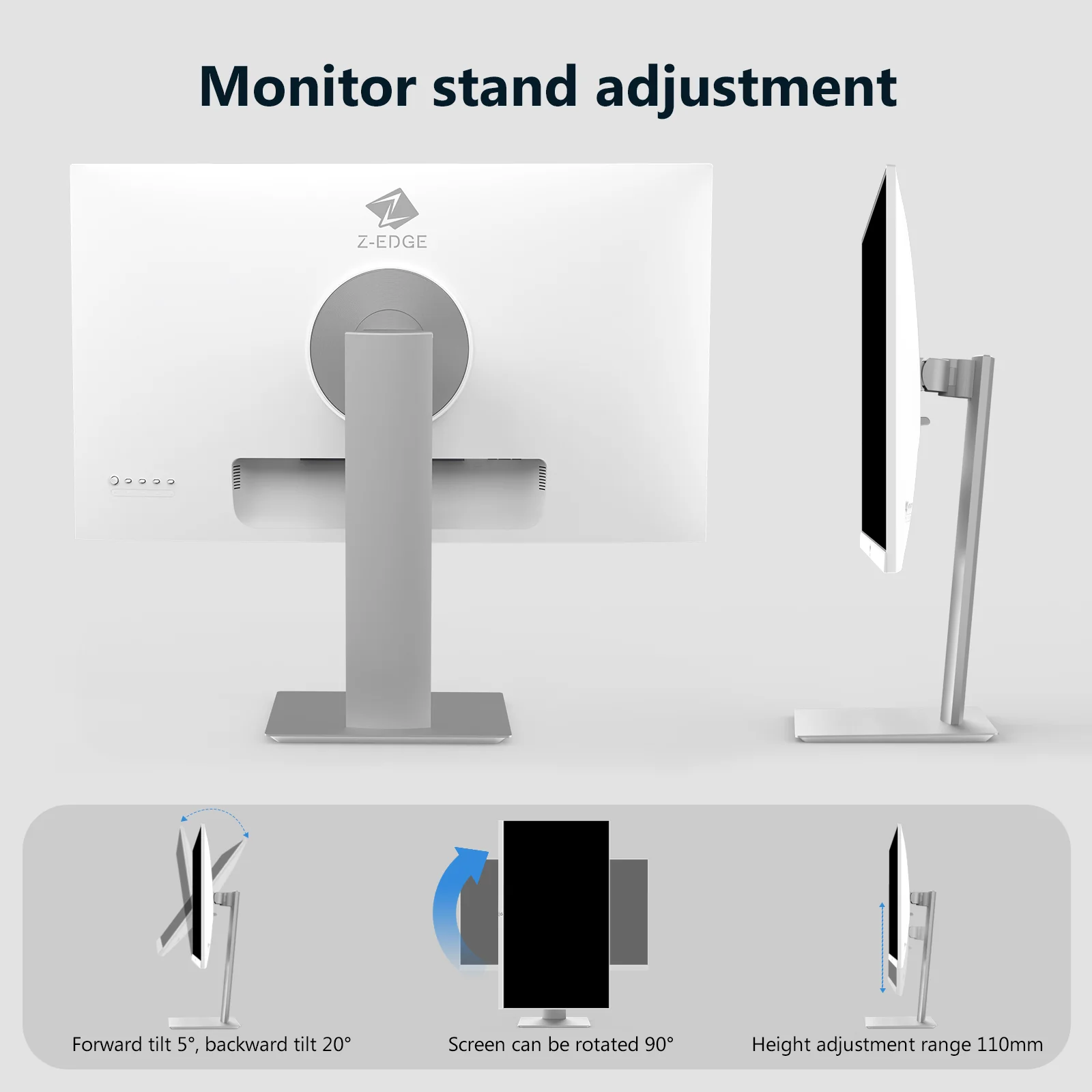 Z-EDGE U27I4K 27 inch 4K Monitor, Ultra HD 3840x2160 IPS Monitor, 75Hz Refresh Rate, 16.7M Colors, HDMIx2+DPx2, Adjustable Stand, 90 Degree Rotation, Eye Care, FreeSync Technology - Image 6