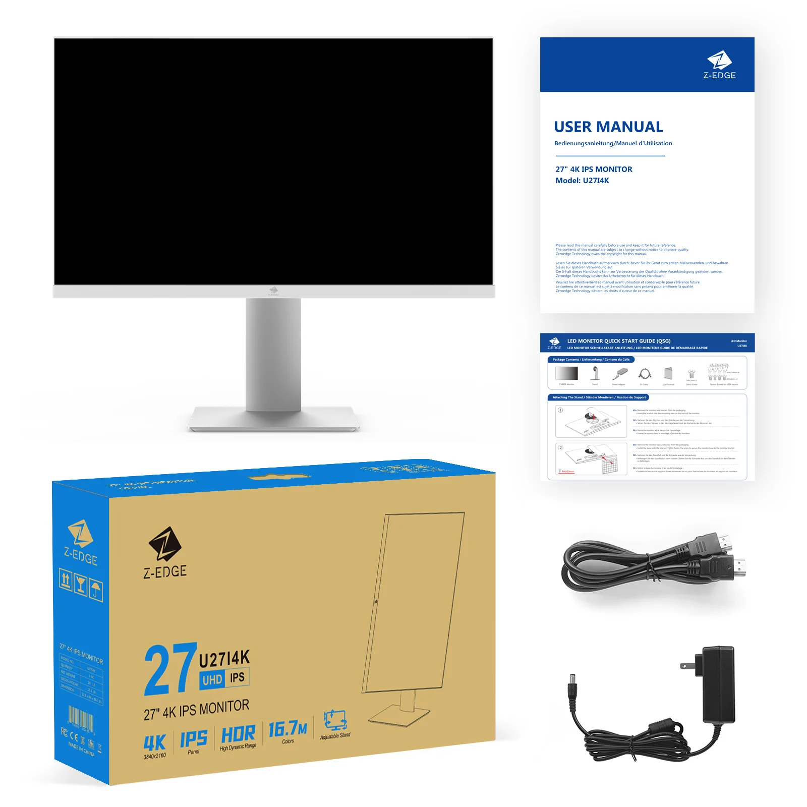 Z-EDGE U27I4K 27 inch 4K Monitor, Ultra HD 3840x2160 IPS Monitor, 75Hz Refresh Rate, 16.7M Colors, HDMIx2+DPx2, Adjustable Stand, 90 Degree Rotation, Eye Care, FreeSync Technology - Image 8