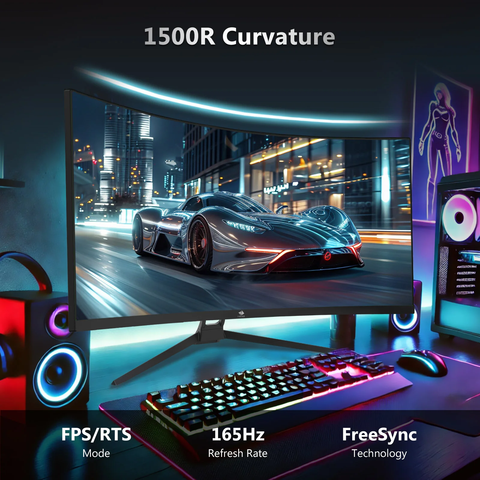 Z-EDGE UG34 34" Ultrawide 2K Curved Gaming Monitor with 165Hz Refresh Rate, 21:9 Aspect Ratio, 1ms MPRT, 3440x1440 Resolution, 1500R Curvature, VA Panel, 178 Viewing Angles, AMD Freesync - Image 6