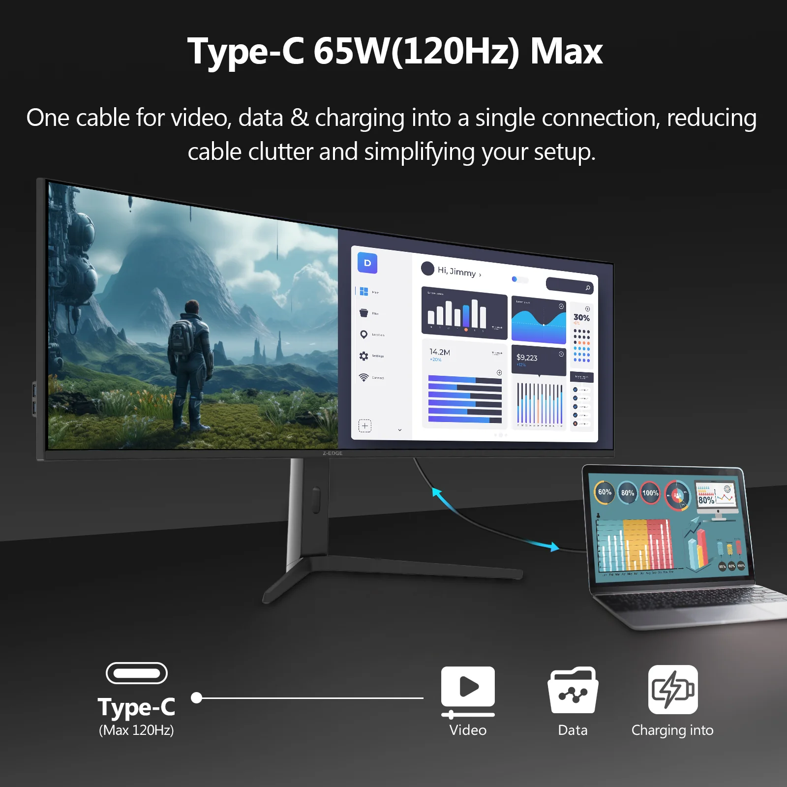Z-EDGE UG49W 49" 144Hz 32:9 DQHD IPS Curved Gaming Monitor, 5120x1440 Dual QHD, IPS Panel - Image 3