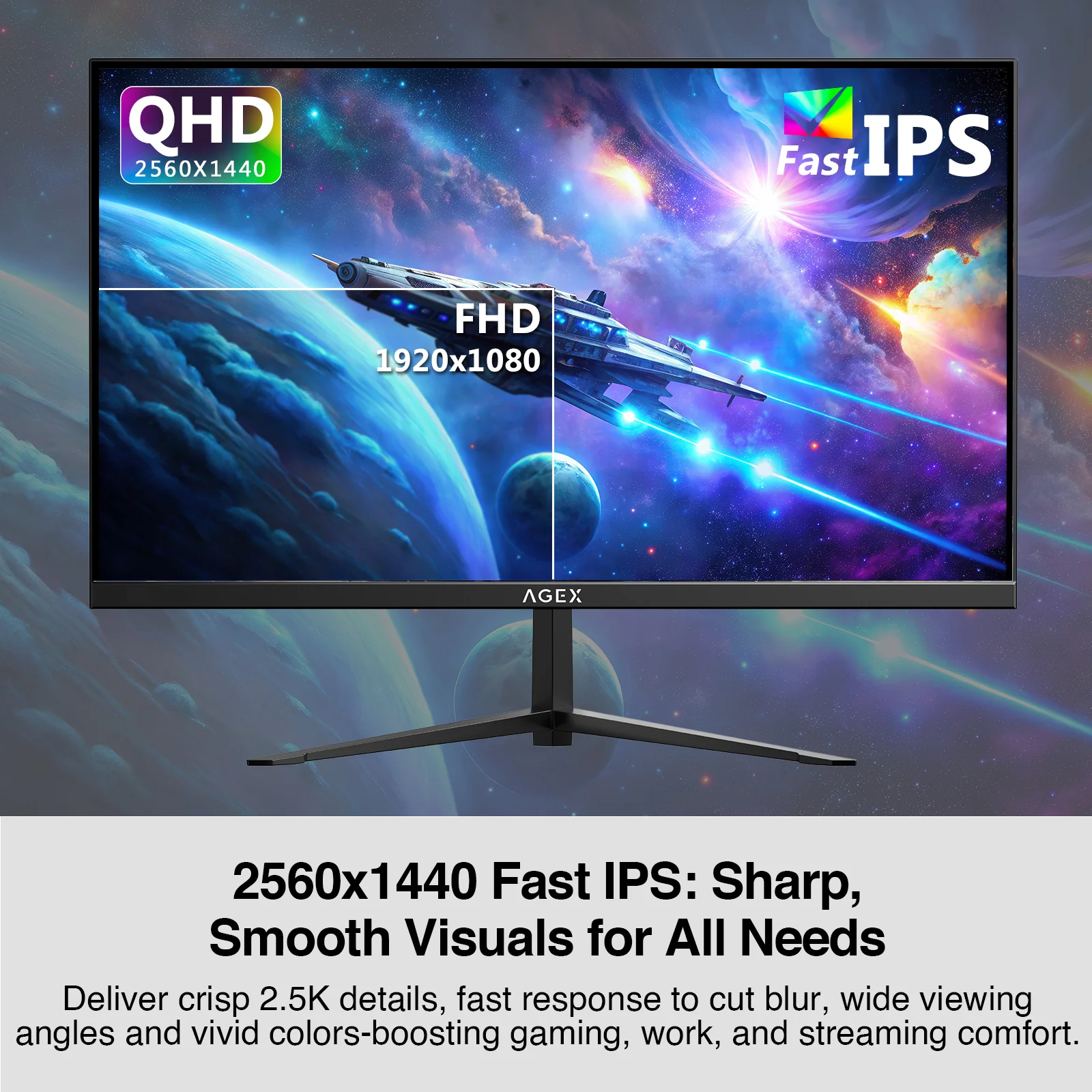 Z-Edge AGEX 27 Zoll Gaming Monitor 275Hz QHD 2K 2560x1440 MPRT 1ms Fast IPS Panel, 350cd/m² Helligkeit, Adaptive Sync, DP1.4 (275Hz), HDMI2.1 (144Hz), Schwarz - Image 3