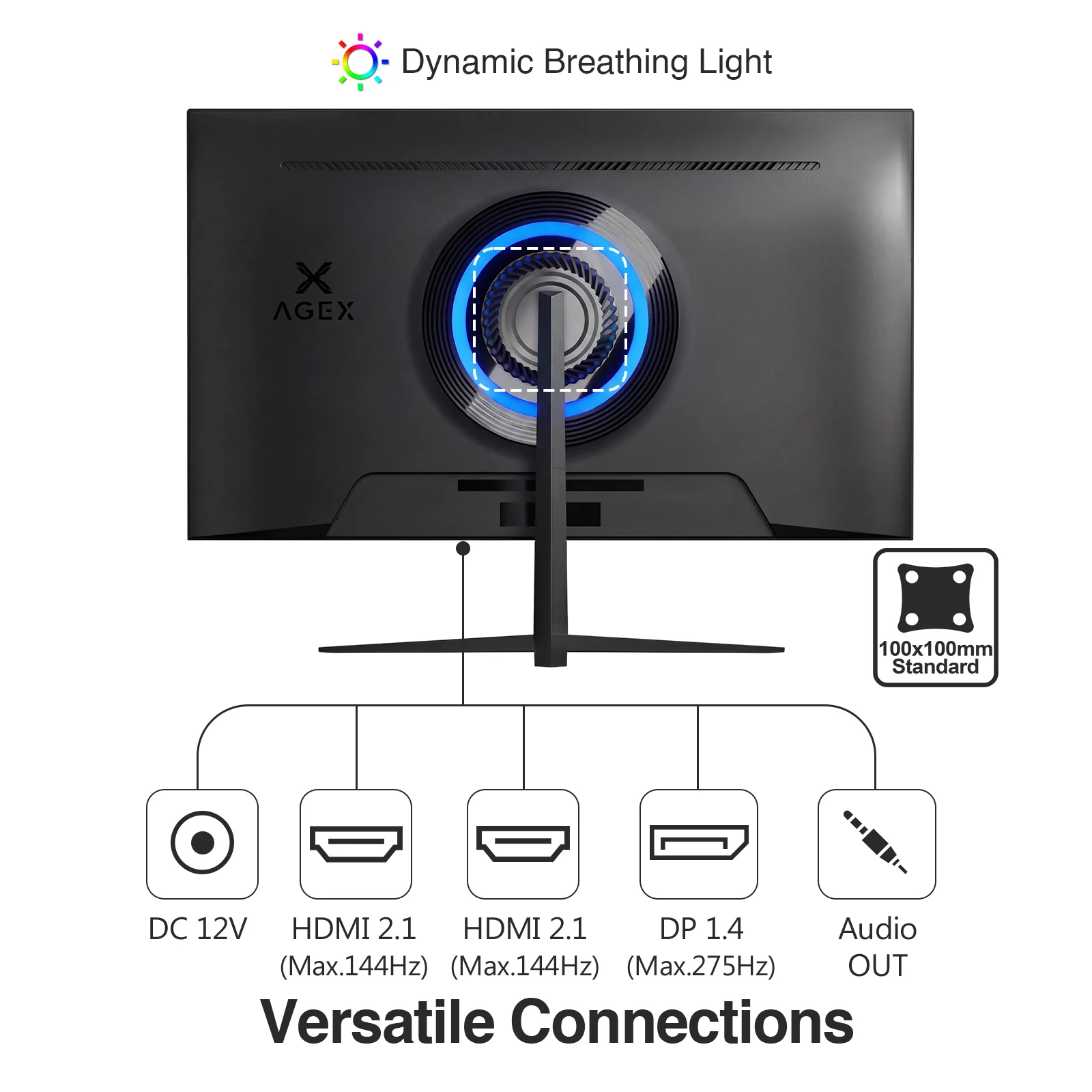 Z-Edge AGEX 27 Zoll Gaming Monitor 275Hz QHD 2K 2560x1440 MPRT 1ms Fast IPS Panel, 350cd/m² Helligkeit, Adaptive Sync, DP1.4 (275Hz), HDMI2.1 (144Hz), Schwarz - Image 6