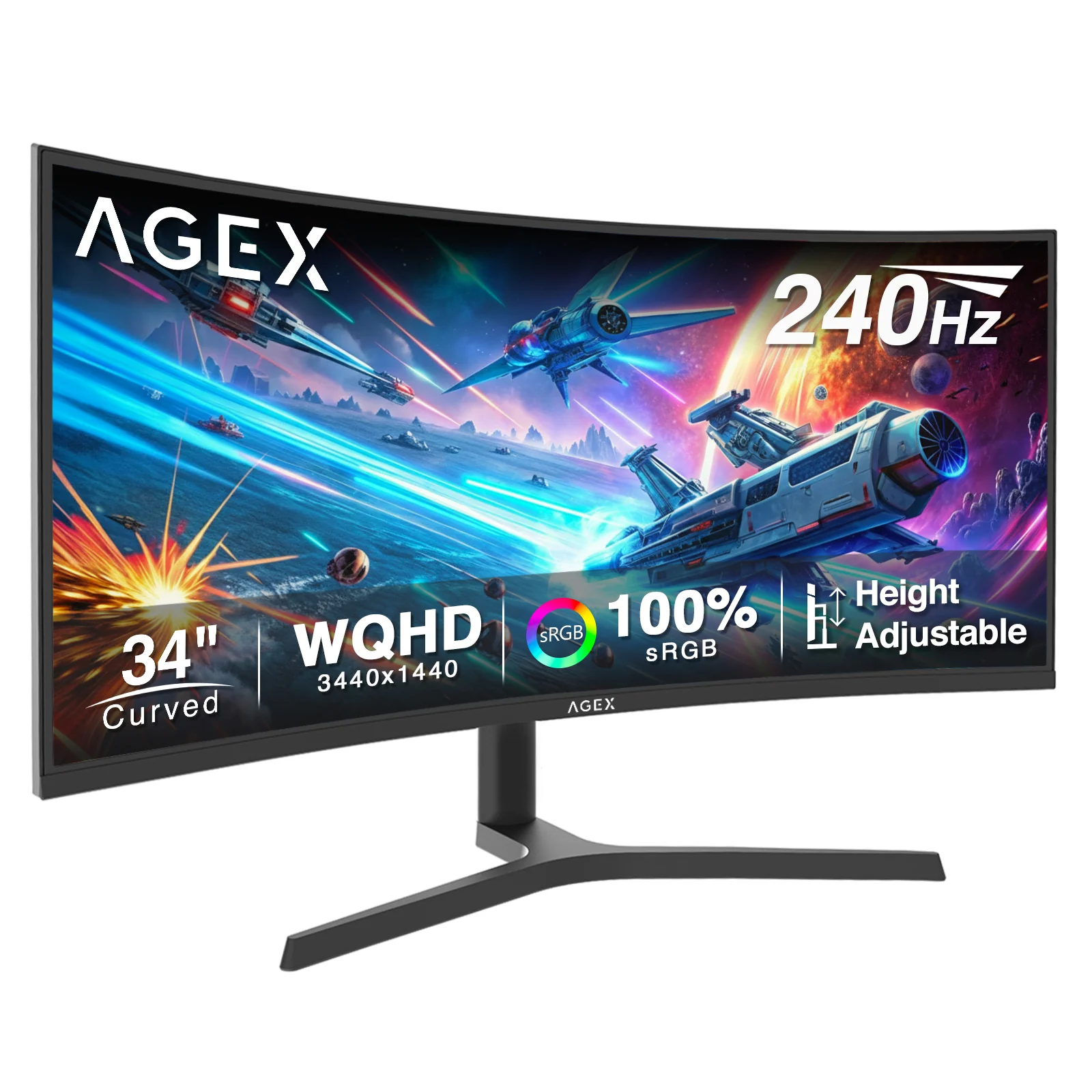 Z-EDGE AGEX AG34P 34" 240Hz Ultrawide Curved Gaming Monitor, UWQHD 3440x1440, HDMI 2.1 & DP 1.4