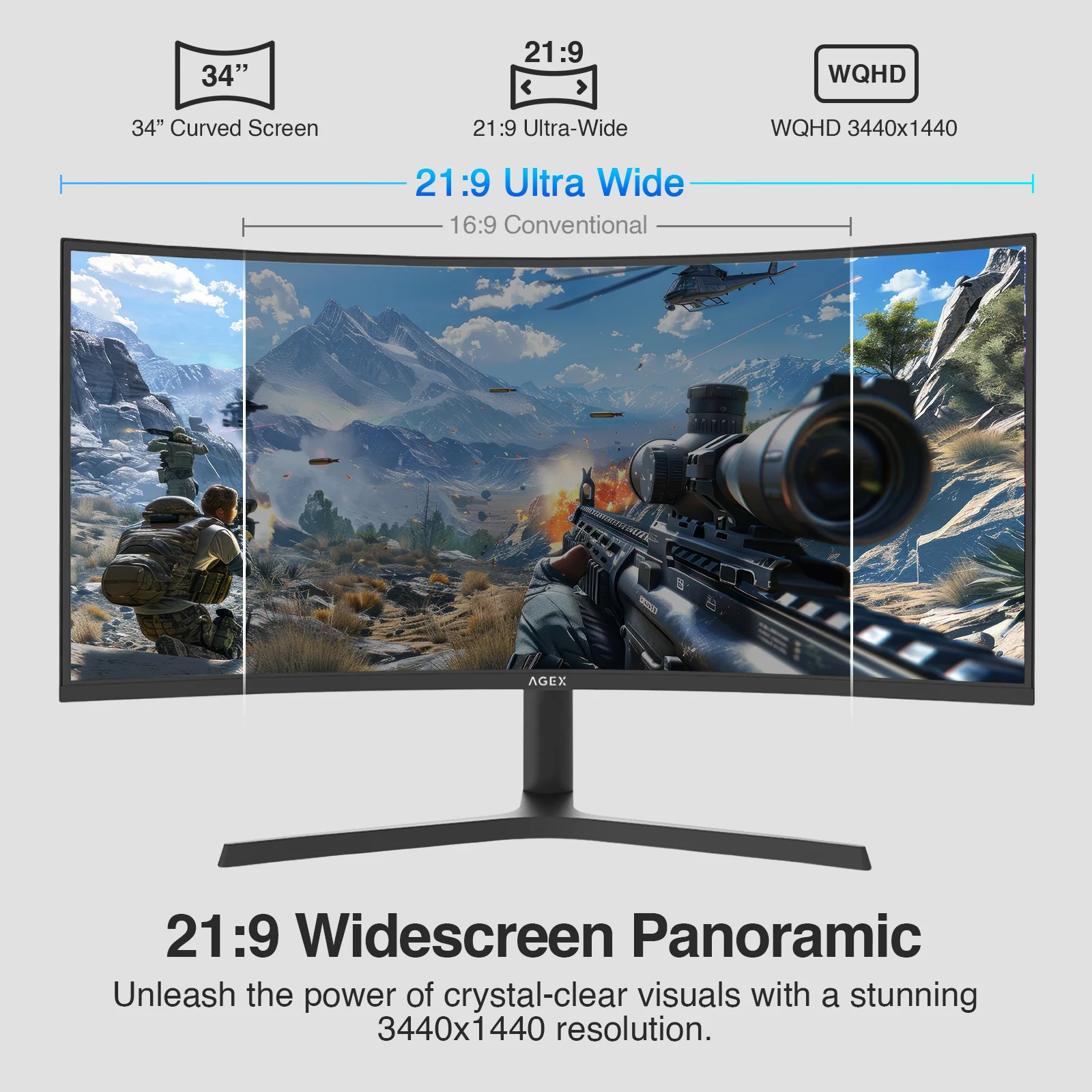 Z-EDGE AGEX AG34P 34" 240Hz Ultrawide Curved Gaming Monitor, UWQHD 3440x1440, HDMI 2.1 & DP 1.4 - Image 3