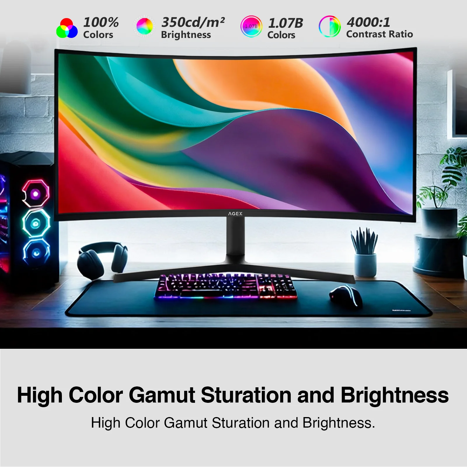 Z-EDGE AGEX AG34P 34" 240Hz Ultrawide Curved Gaming Monitor, UWQHD 3440x1440, HDMI 2.1 & DP 1.4 - Image 4