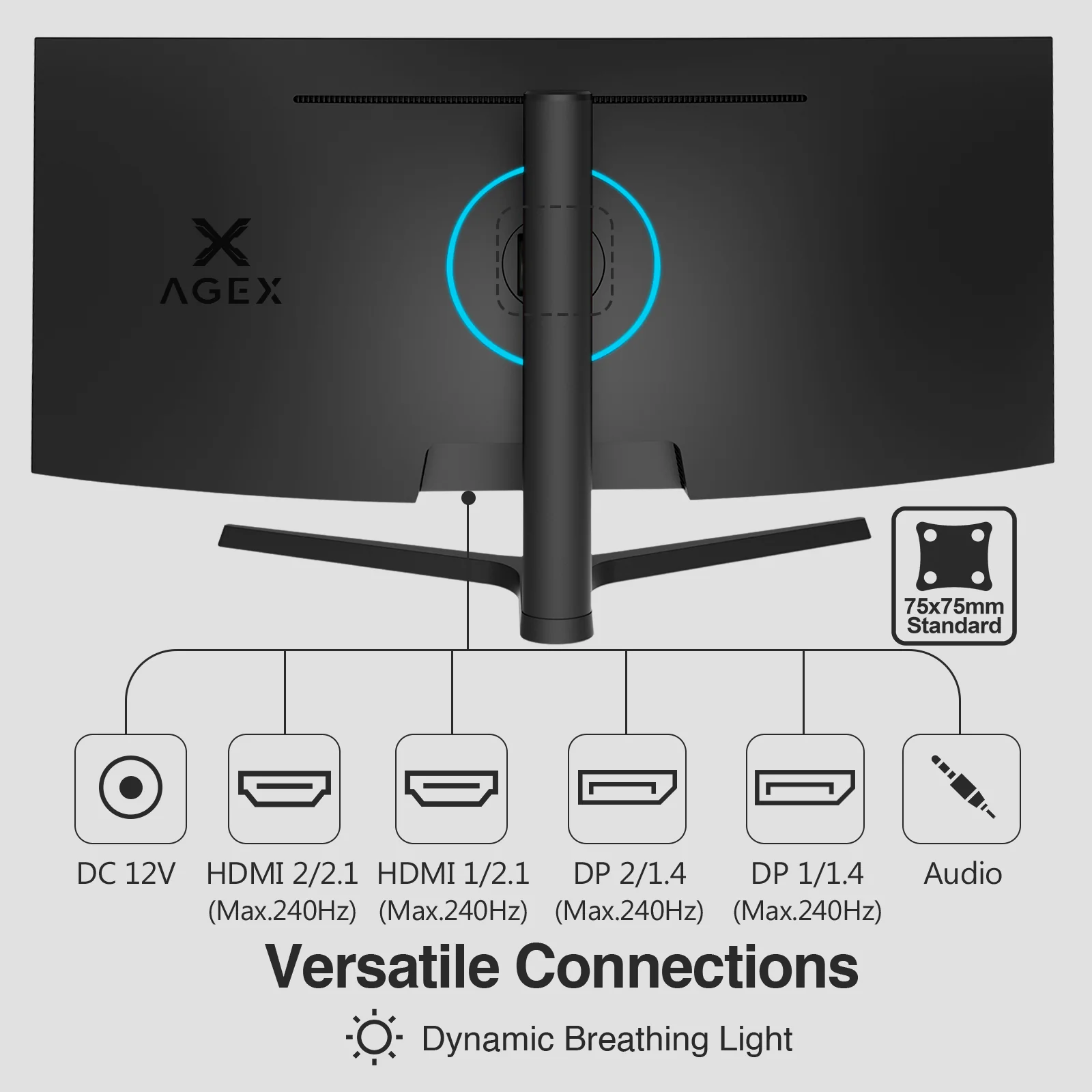 AGEX AG34P 34" 240Hz 2K Ultrawide Curved Gaming LED Monitor, WQH D 3440x1440 HDMI(2.1) x2, DP(1.4) x2 HDR FreeSync PC Screen - Image 8