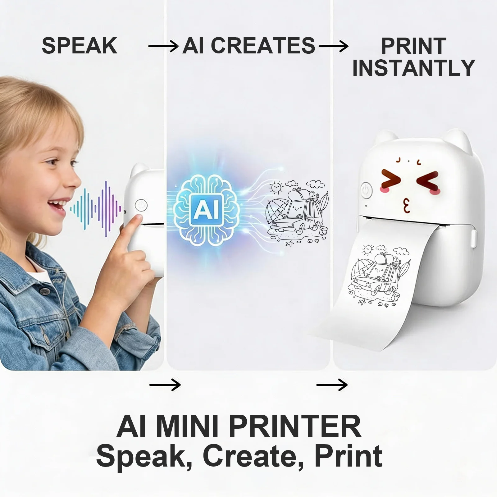 AI Mini Printer Sticker Print Portable Thermal Inkless Maker Bluetooth Pocket Instant Printing for School Office Home for Study Note,Journal,DIY,Gift - Image 2