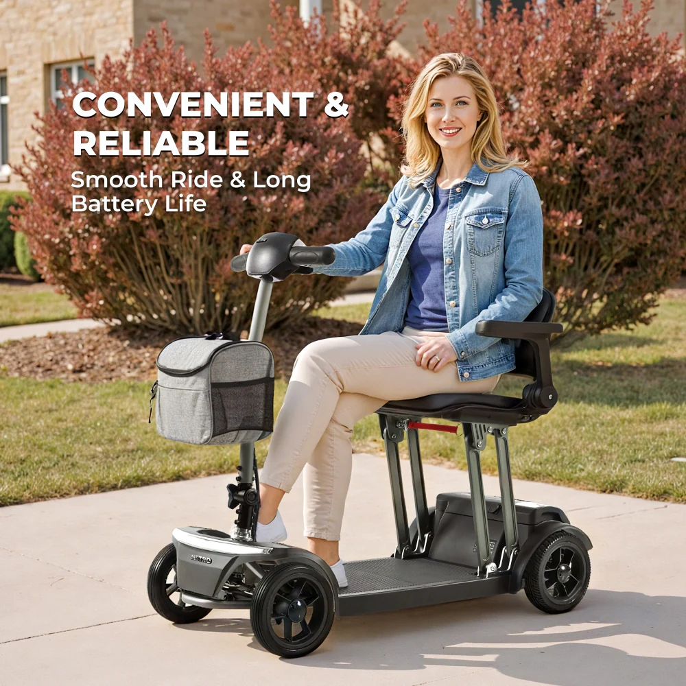 Metro Mobility Powered Scooters, 4 Wheel for Adults Seniors, 265 lbs Capacity Folding Lightweight, 10 Miles Long Travel Range, Air-line Approved Electric Wheelchair with USB Charger Port Black - Image 2
