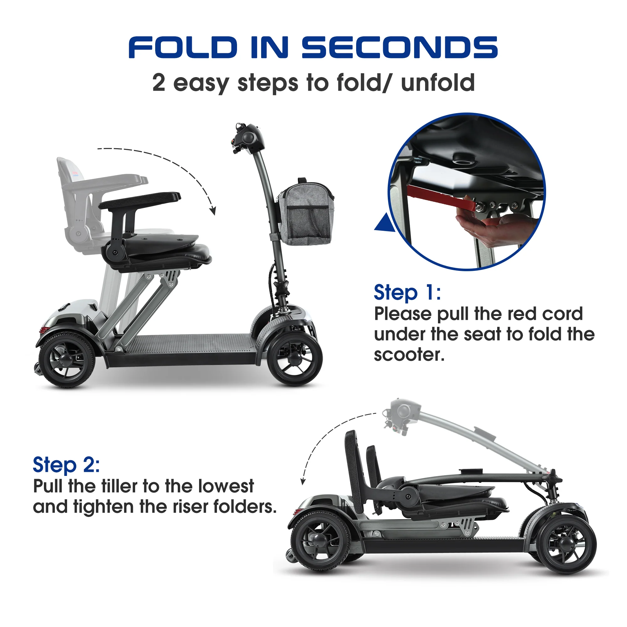 Metro Mobility Powered Scooters, 4 Wheel for Adults Seniors, 265 lbs Capacity Folding Lightweight, 10 Miles Long Travel Range, Air-line Approved Electric Wheelchair with USB Charger Port Black - Image 6