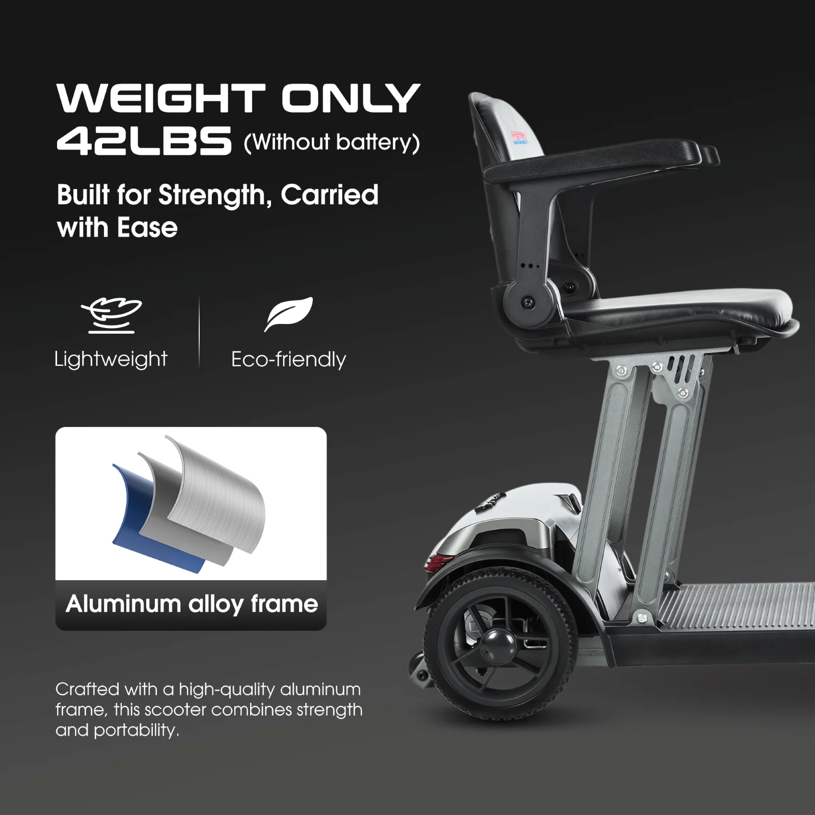 Metro Mobility Powered Scooters, 4 Wheel for Adults Seniors, 265 lbs Capacity Folding Lightweight, 10 Miles Long Travel Range, Air-line Approved Electric Wheelchair with USB Charger Port Black - Image 8