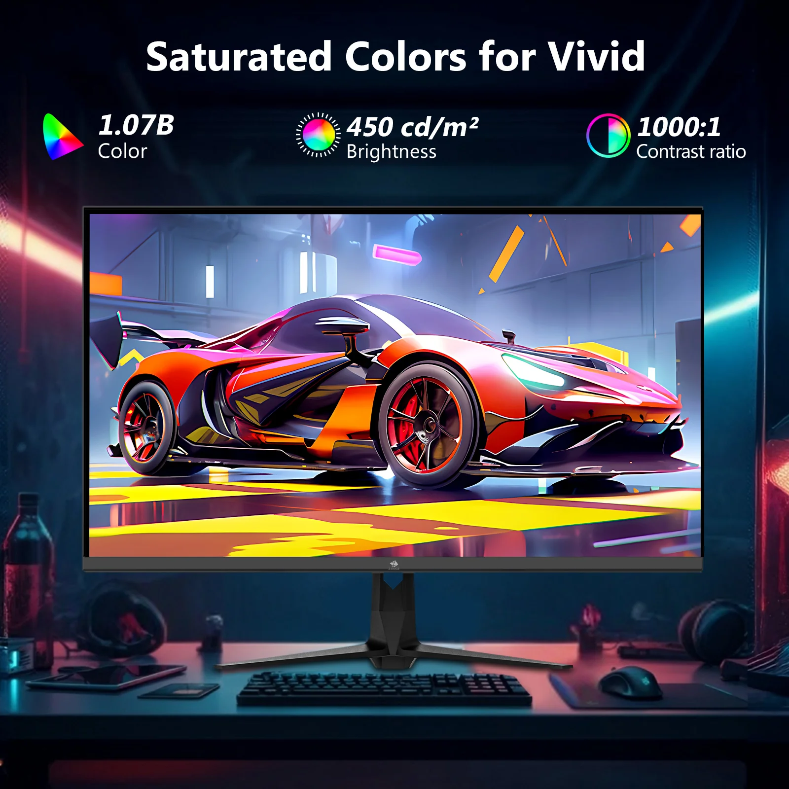 Z-EDGE 27" 4K UHD 3840 x 2160 160Hz 1ms lPs Gaming Monitor, 1.07 Bilion color, 450cd/m?, Freesync, HDMl x 2, DisplayPort x 2 - Image 5