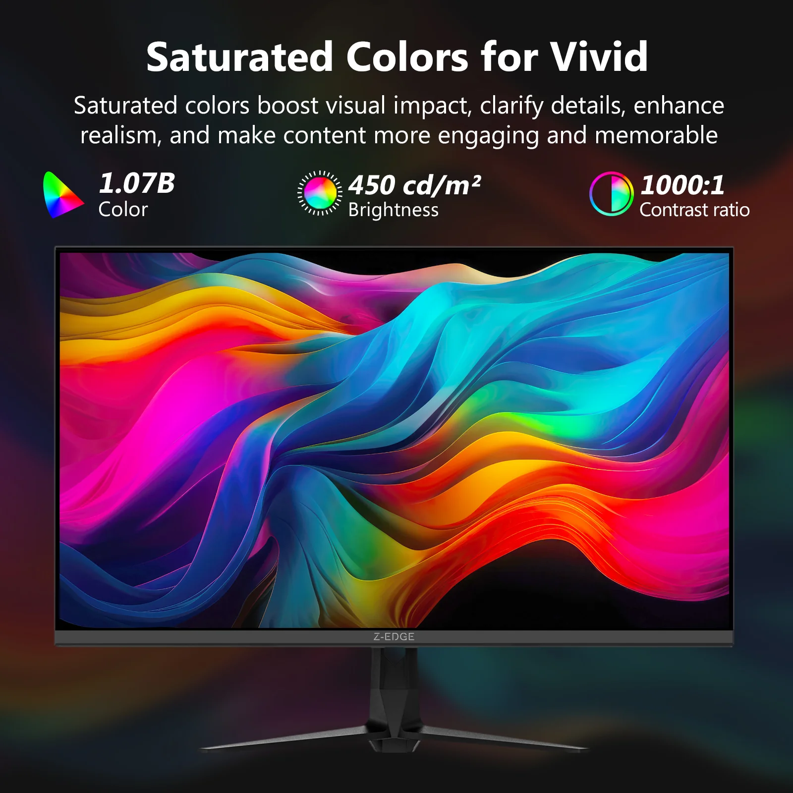 Z-EDGE G274K 27" 160Hz 4K IPS Gaming Monitor, UHD(3840x2160) 160Hz 1ms lPS Gaming Monitor, 1.07 Bilion color, 450cd/m?, Freesync, HDMl x2, DisplayPort x2 - Image 4