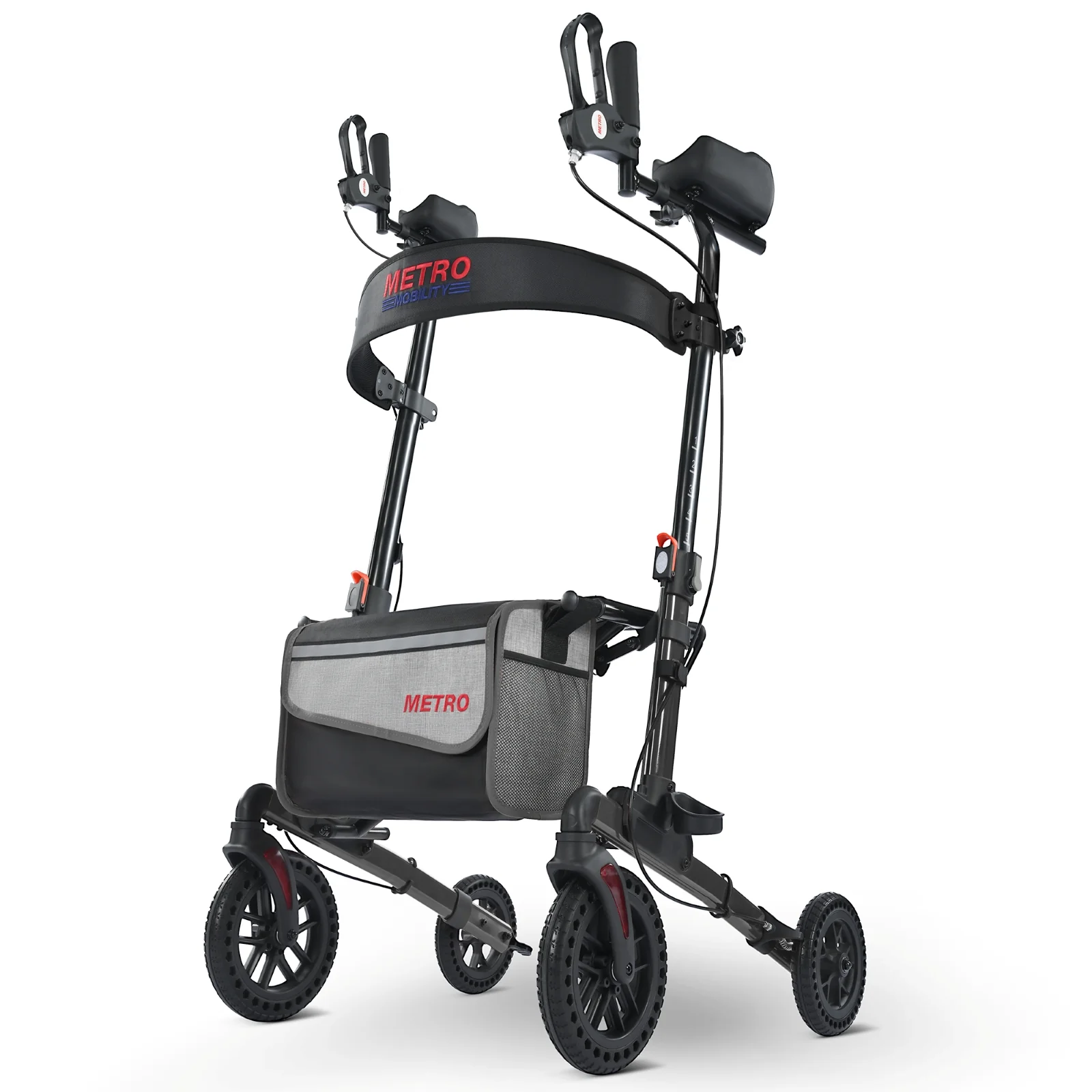 Metro Mobility M905BU Rollator Walker with Seat for Seniors, 10" Big Front Shock-Absorbing Wheels for All Terrain, 300 lb. Weight Capacity, Black