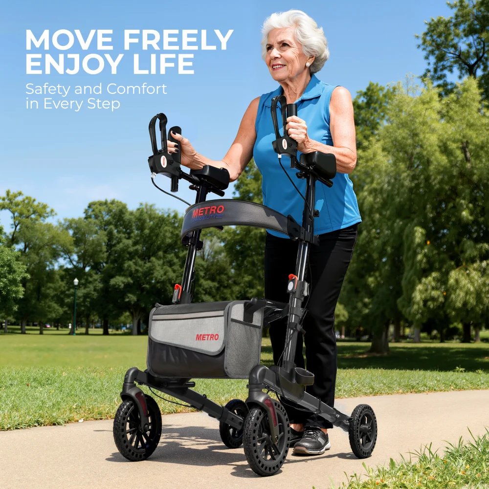 Metro Mobility M905BU Rollator Walker with Seat for Seniors, 10" Big Front Shock-Absorbing Wheels for All Terrain, 300 lb. Weight Capacity, Black - Image 10