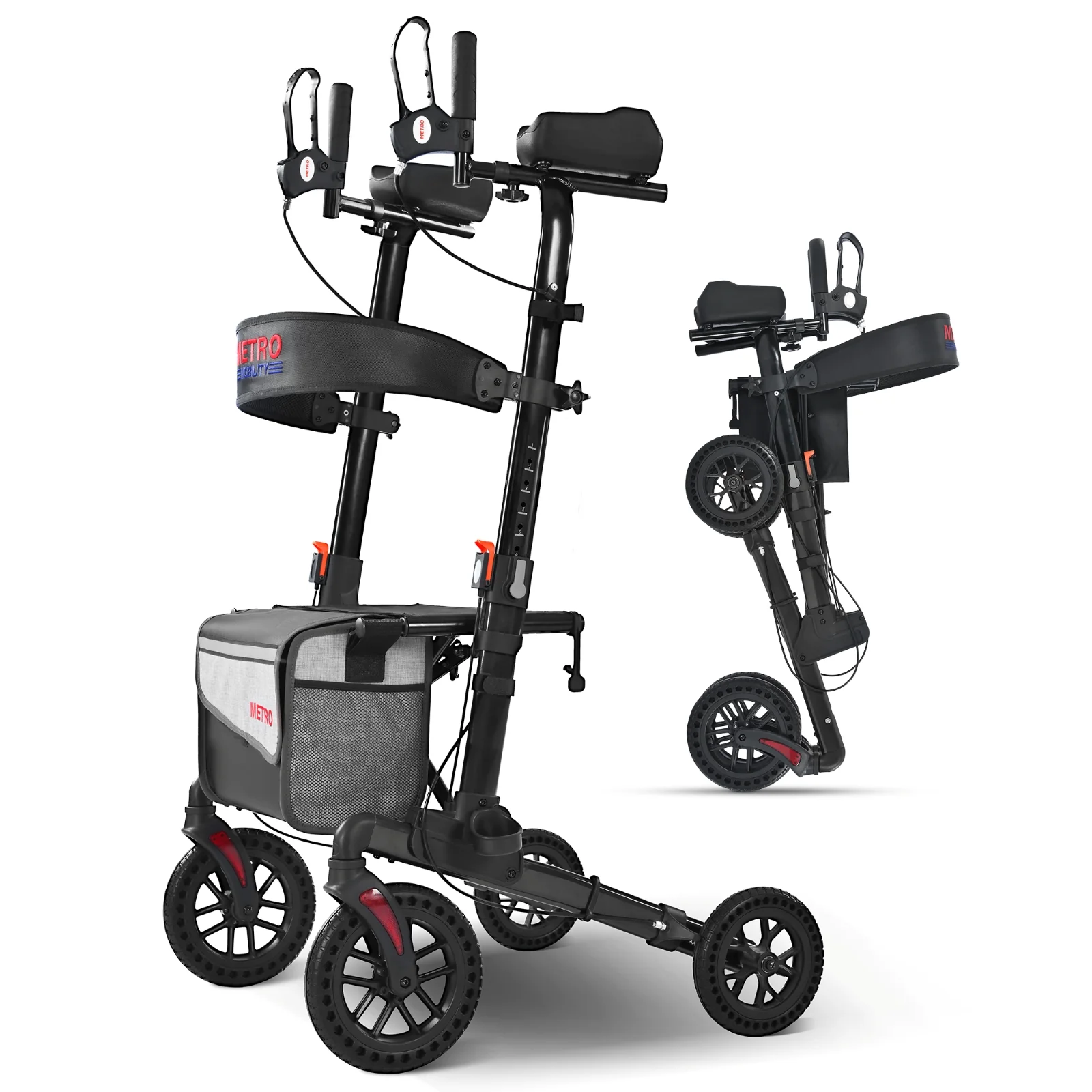 Metro Mobility M905BU Rollator Walker with Seat for Seniors, 10" Big Front Shock-Absorbing Wheels for All Terrain, 300 lb. Weight Capacity, Black - Image 11