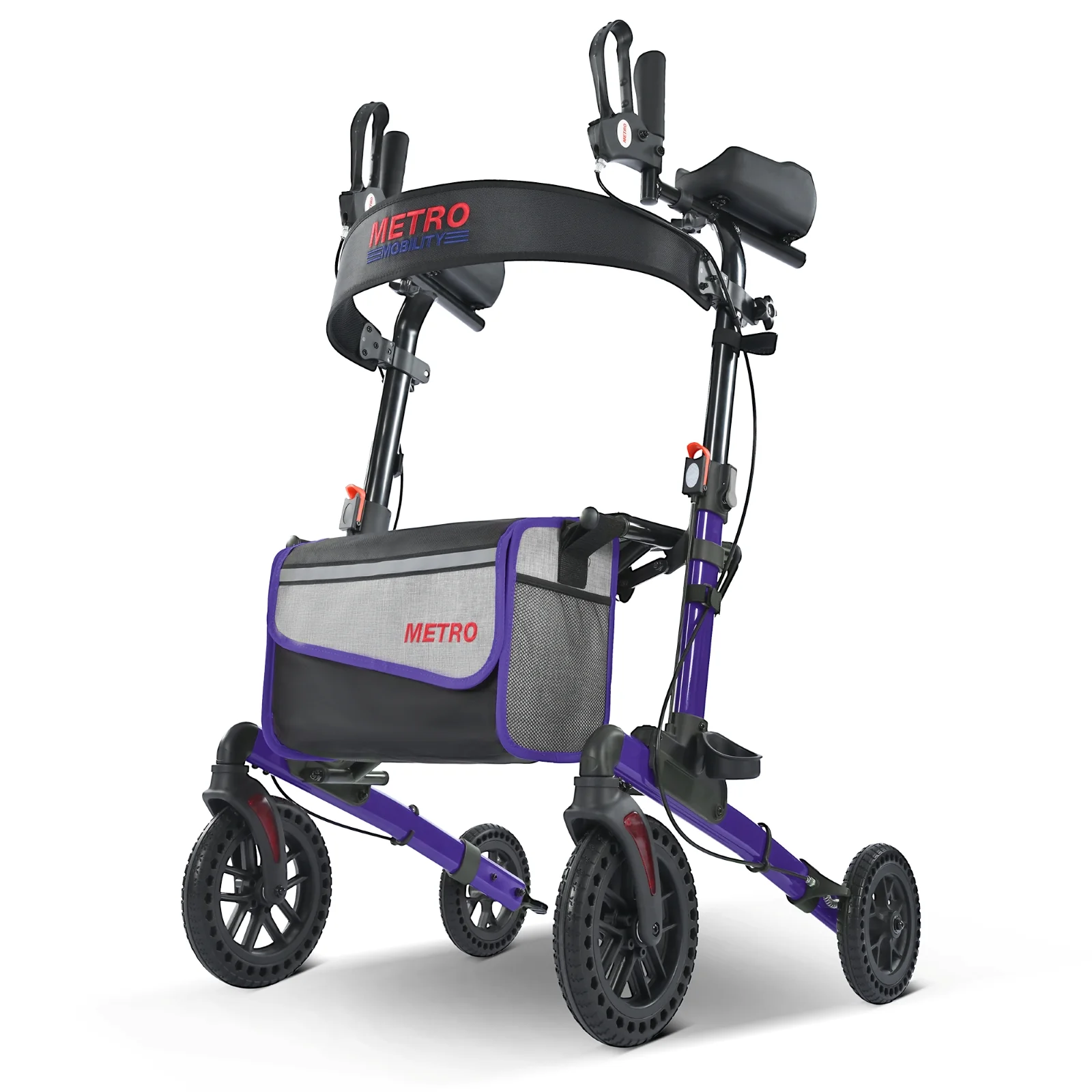 Metro Mobility M905BU Rollator Walker with Seat for Seniors, 10" Big Front Shock-Absorbing Wheels for All Terrain, 300 lb. Weight Capacity, Purple