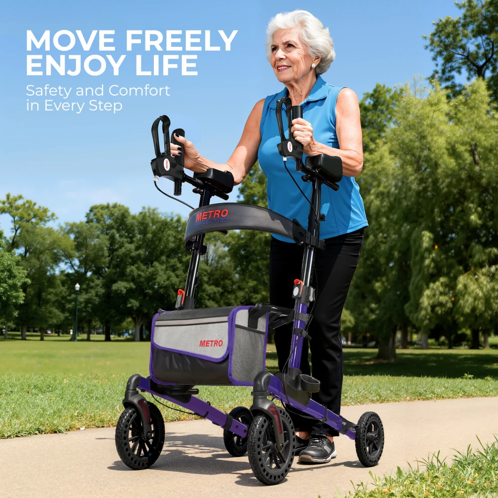 Metro Mobility M905BU Rollator Walker with Seat for Seniors, 10" Big Front Shock-Absorbing Wheels for All Terrain, 300 lb. Weight Capacity, Purple - Image 10