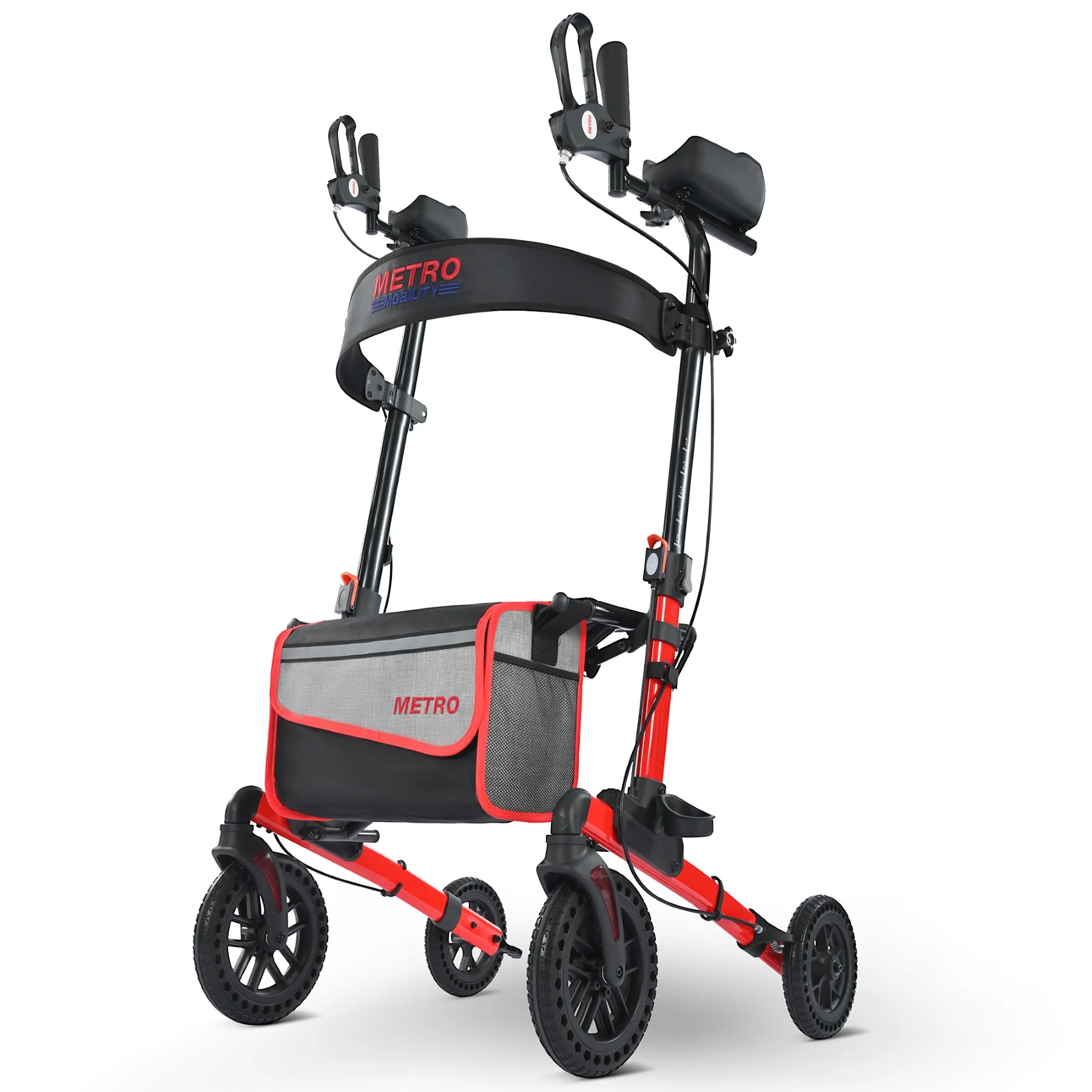 Metro Mobility M905BU Rollator Walker with Seat for Seniors, 10" Big Front Shock-Absorbing Wheels for All Terrain, 300 lb. Weight Capacity, Red