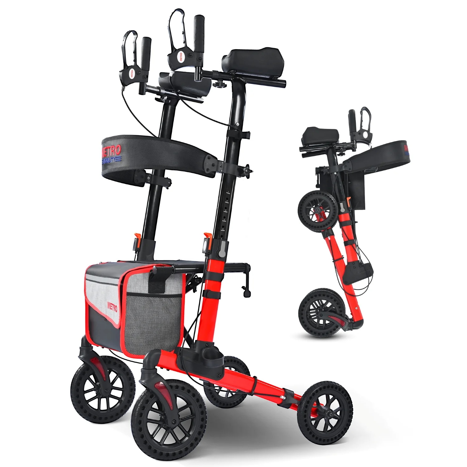 Metro Mobility M905BU Rollator Walker with Seat for Seniors, 10" Big Front Shock-Absorbing Wheels for All Terrain, 300 lb. Weight Capacity, Red - Image 12