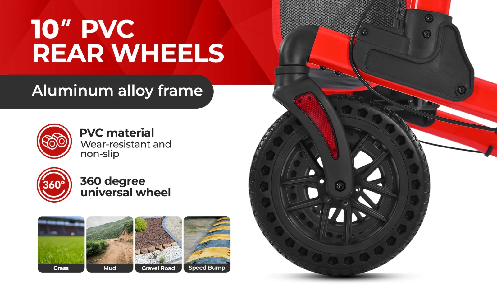 Metro Mobility M905BU Rollator Walker with Seat for Seniors, 10" Big Front Shock-Absorbing Wheels for All Terrain, 300 lb. Weight Capacity, Red - Image 4