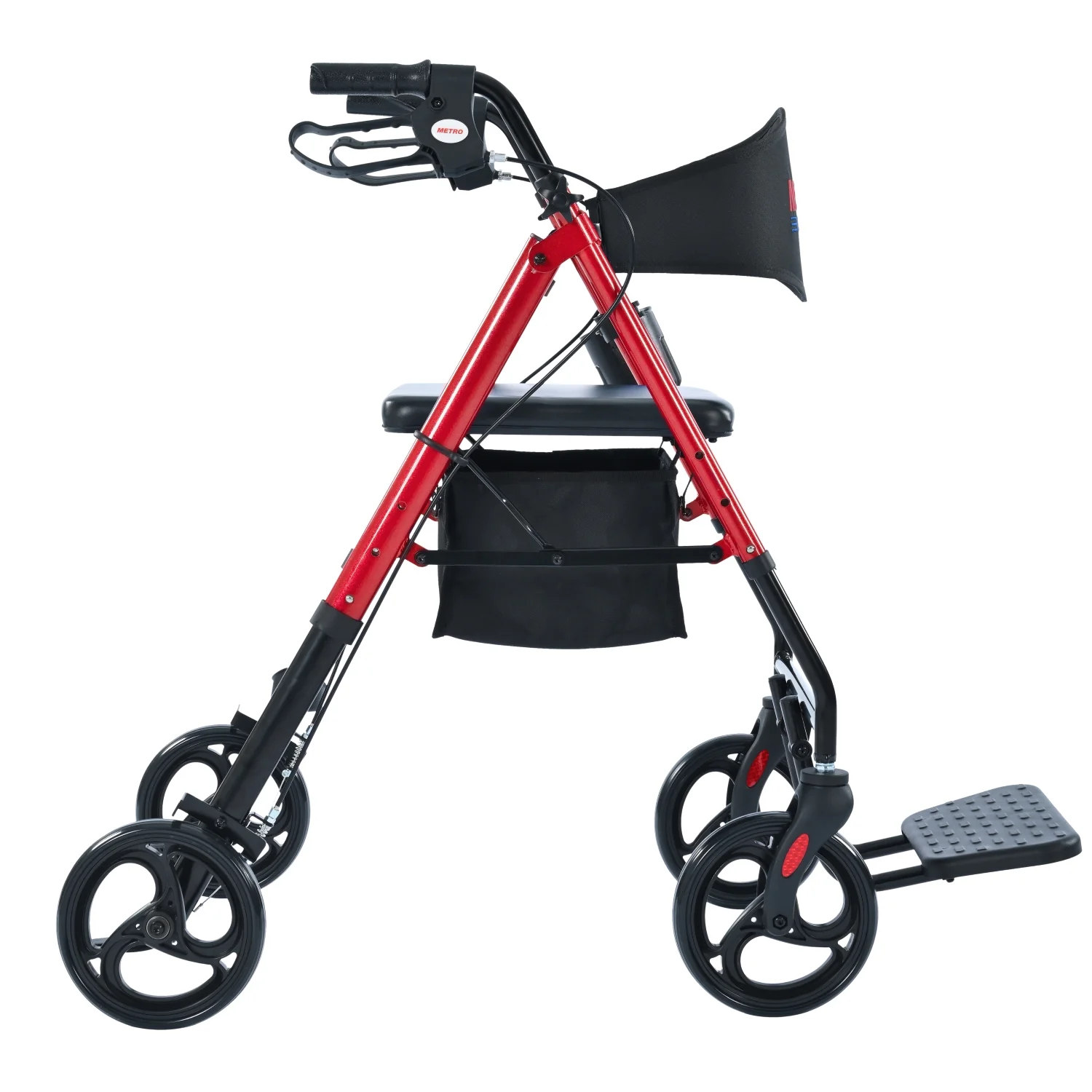 Metro Mobility M913P 2 in 1 Rollator Walker & Transport Wheelchair for Seniors, 8" Big Wheels with Seat for All Terrain, 300 lb. Weight Capacity, Red - Image 9