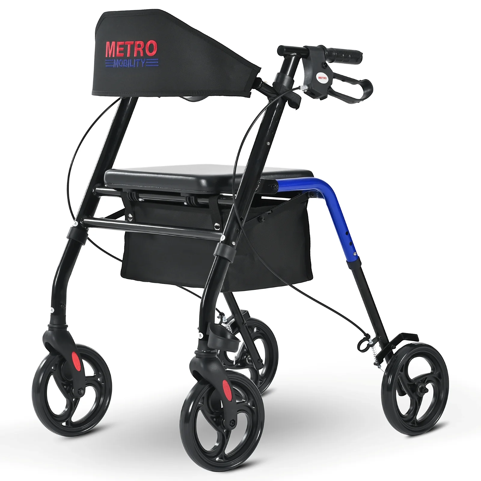Metro Mobility M934 8" Big Wheels Rollator Walker with Seat for Seniors, Foldable Lightweight Rolling Walker for All Terrain, 300 lb. Weight Capacity, Blue