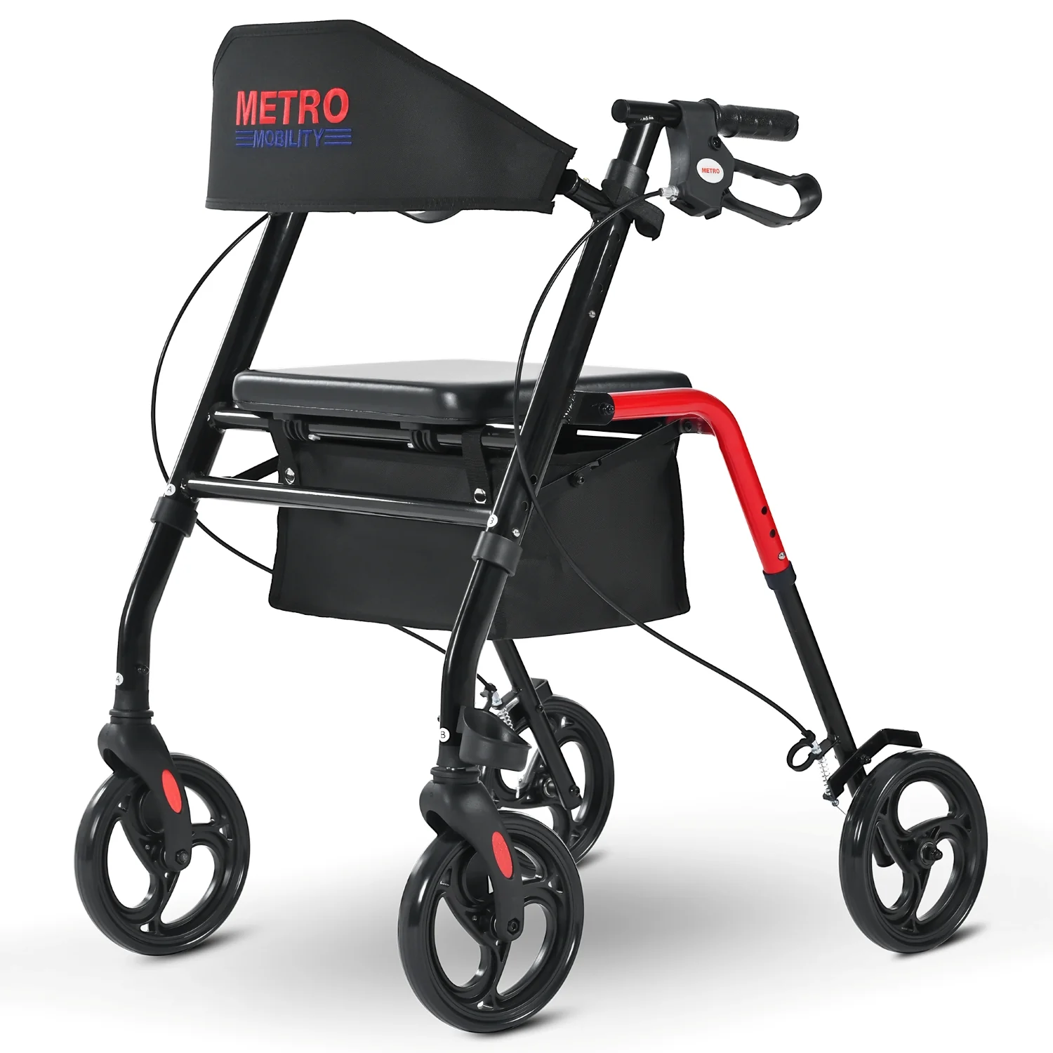 Metro Mobility M934 8" Big Wheels Rollator Walker with Seat for Seniors, Foldable Lightweight Rolling Walker for All Terrain, 300 lb. Weight Capacity, Red