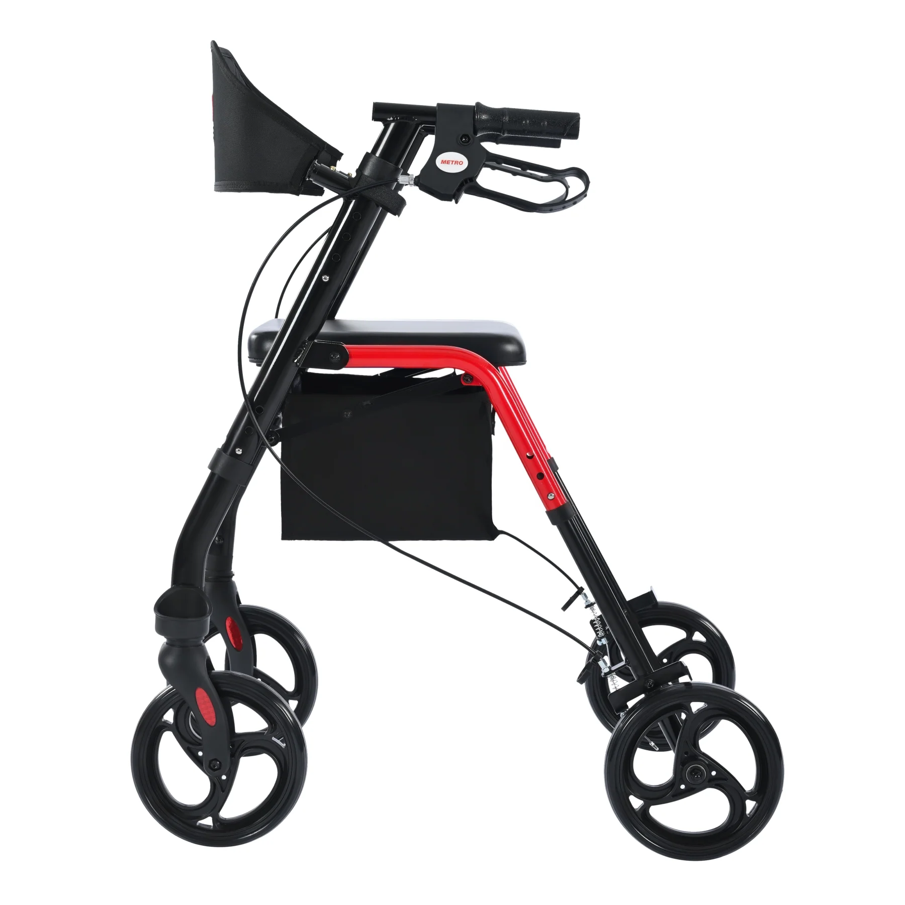 Metro Mobility M934 8" Big Wheels Rollator Walker with Seat for Seniors, Foldable Lightweight Rolling Walker for All Terrain, 300 lb. Weight Capacity, Red - Image 8