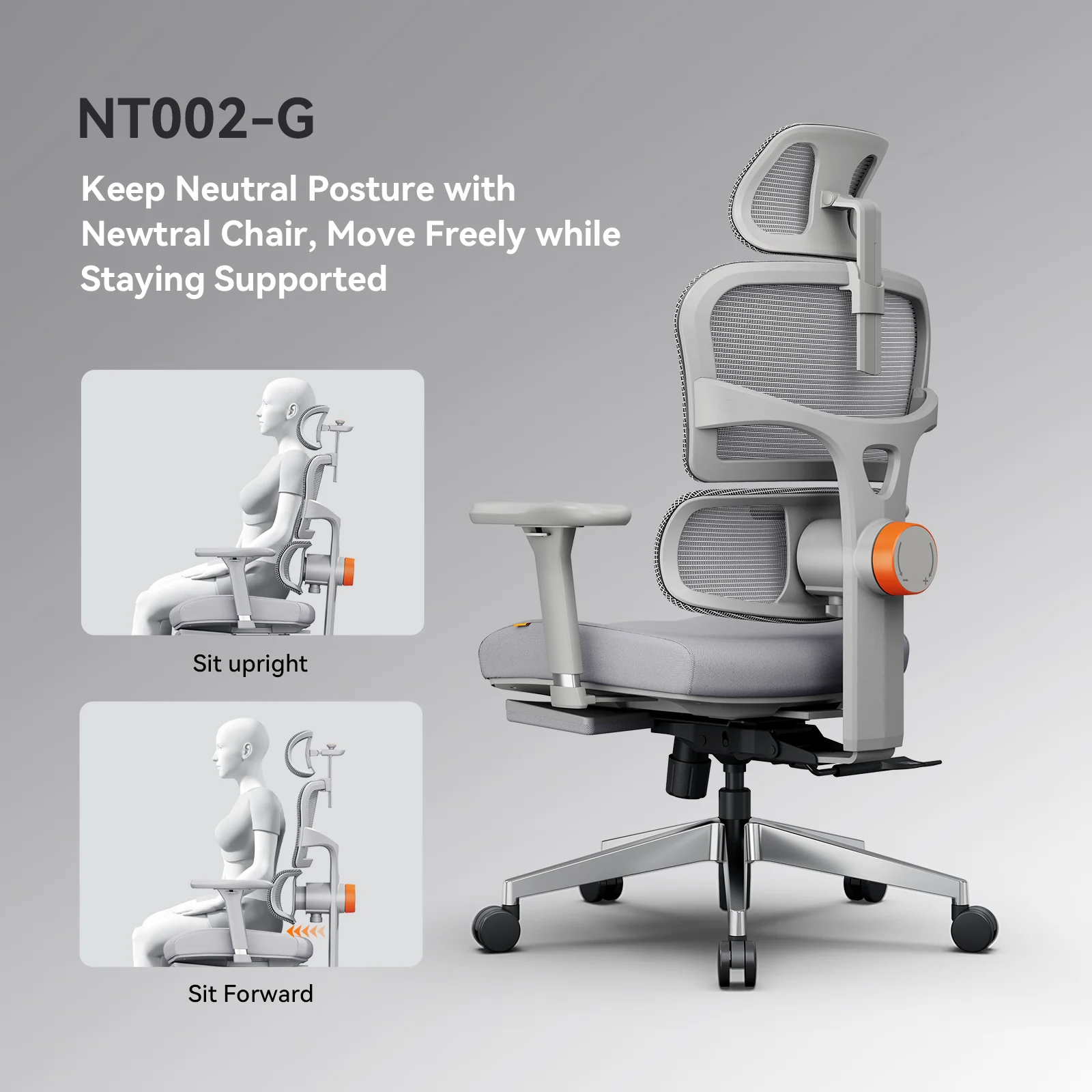 Newtral Ergonomic Office Chair with Footrest - 4D Armrest Recliner Chair - Image 2