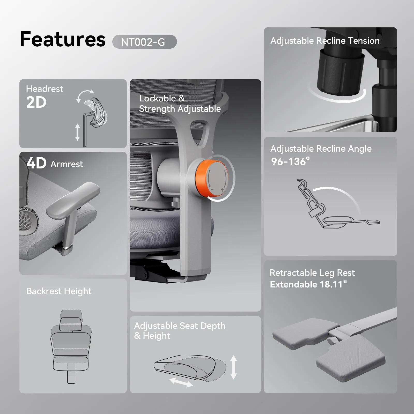 Newtral Ergonomic Office Chair with Footrest - 4D Armrest Recliner Chair - Image 3
