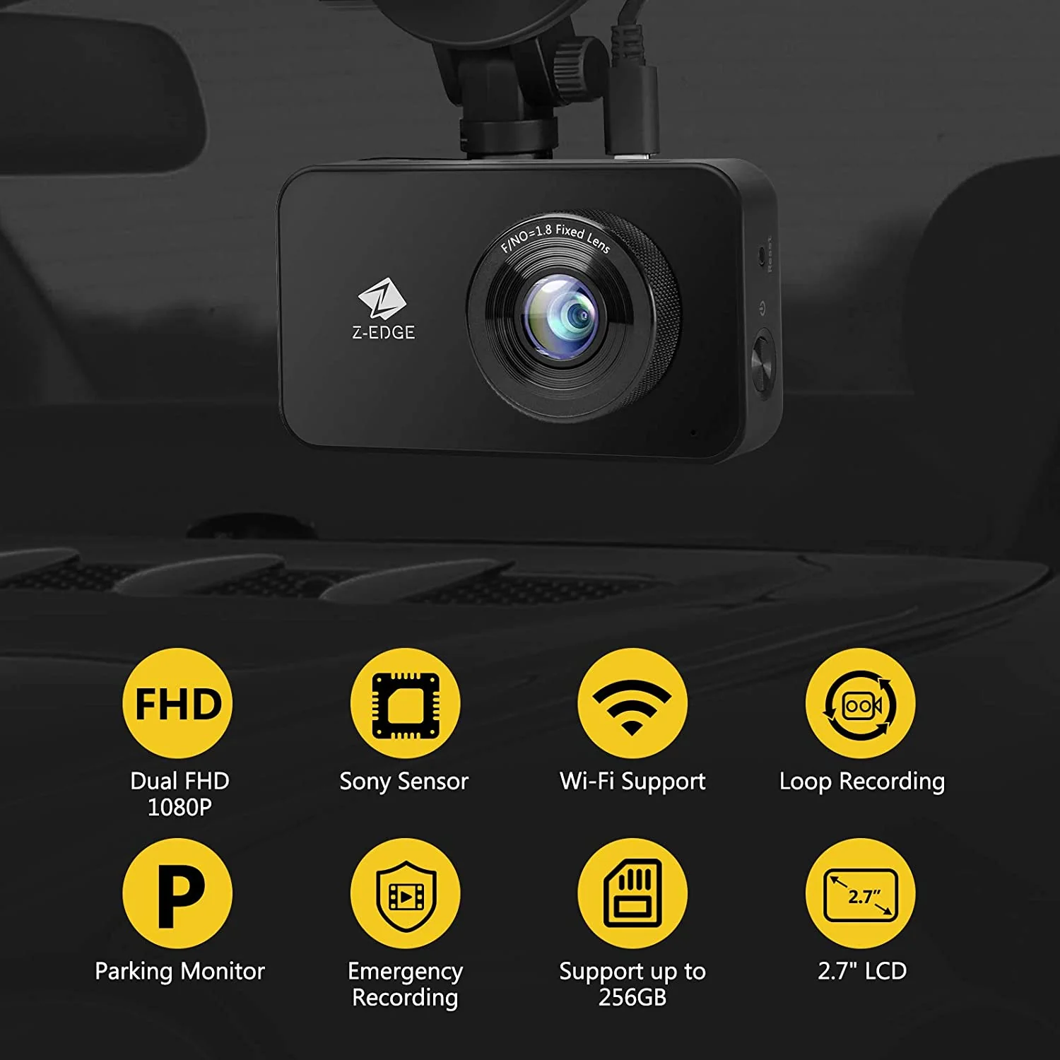 Refurbished: Dual Dash Cam, WiFi&App Connection, Full HD 1080P, Front and Rear Dash Cam - Image 3