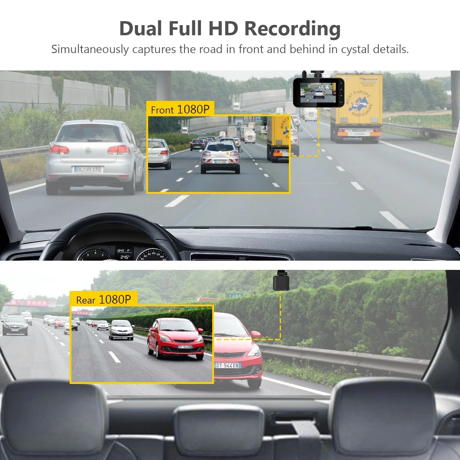 Refurbished: Dual Dash Cam, WiFi&App Connection, Full HD 1080P, Front and Rear Dash Cam - Image 4