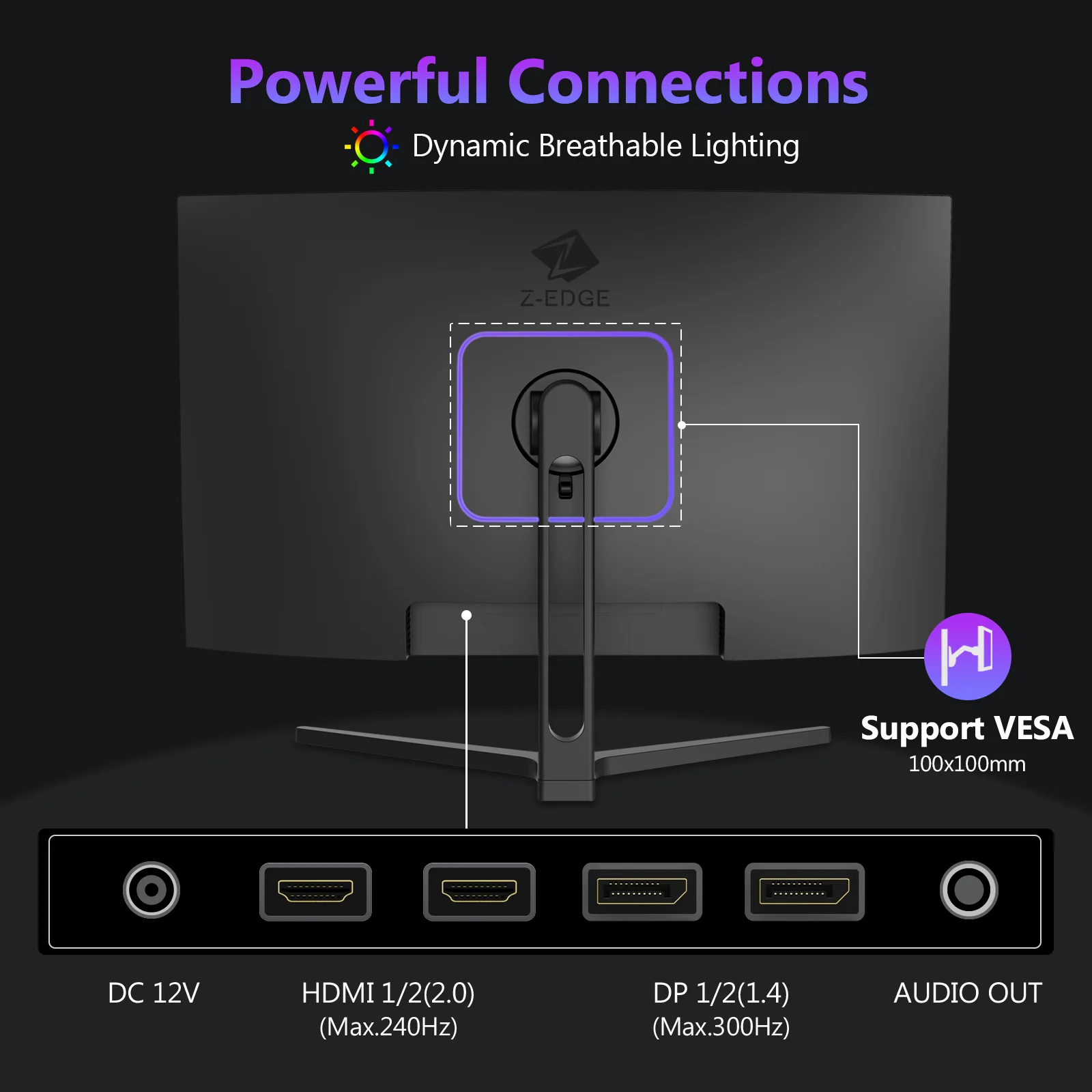 Refurbished: 27" 300Hz Curved Gaming Monitor Full HD 1080P, Black - Image 3