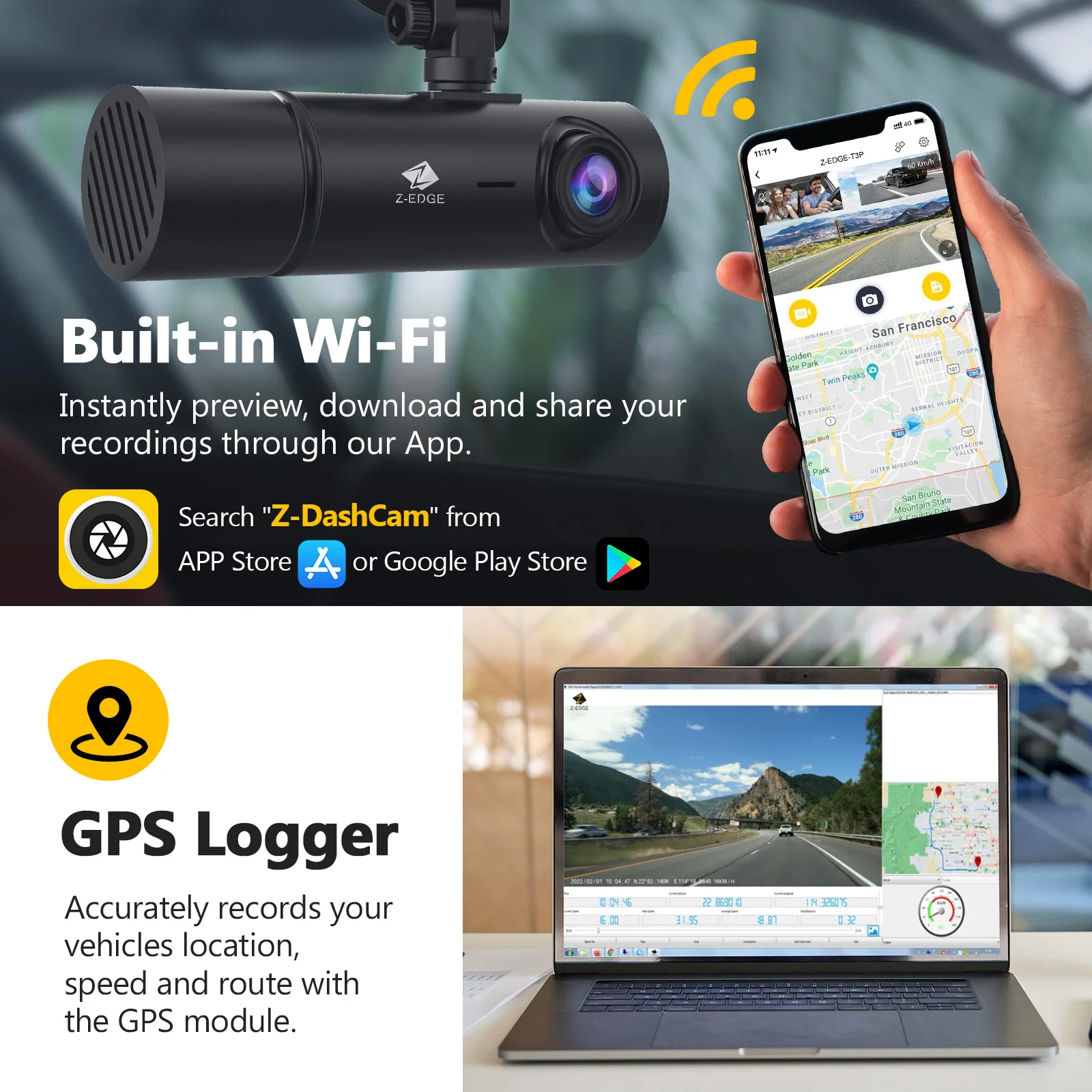 Refurbished: T3P 3-Channel Touch Screen 4K Dash Cam, 4K+1080P Front and Inside, 1600P+1080P+1080P Car Camera, WiFi&App Connection, IR Night Vision, Super Capacitor, Support 512GB Max (64GB Card Included) - Image 5