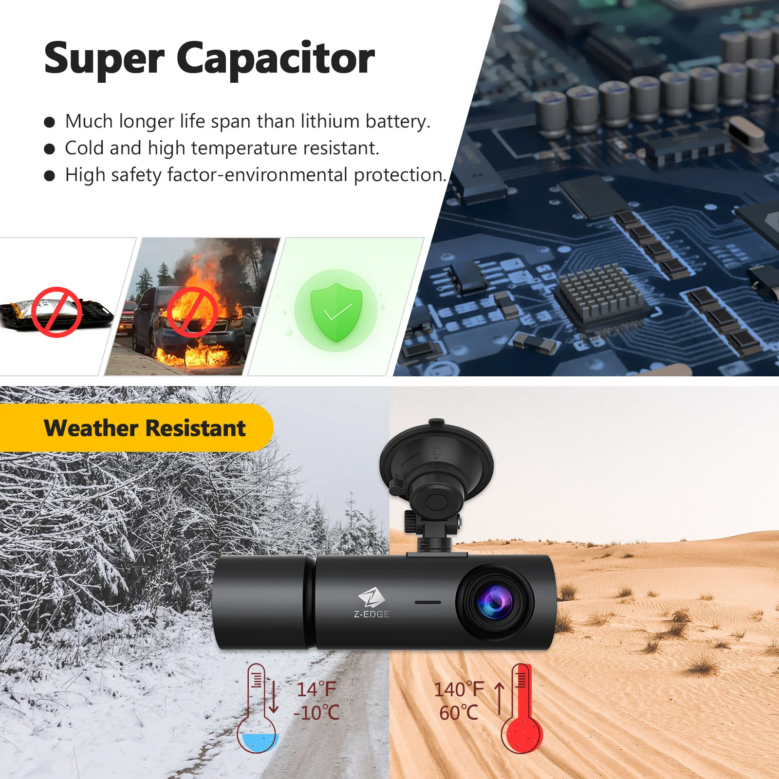 Refurbished: T3P 3-Channel Touch Screen 4K Dash Cam, 4K+1080P Front and Inside, 1600P+1080P+1080P Car Camera, WiFi&App Connection, IR Night Vision, Super Capacitor, Support 512GB Max (64GB Card Included) - Image 7