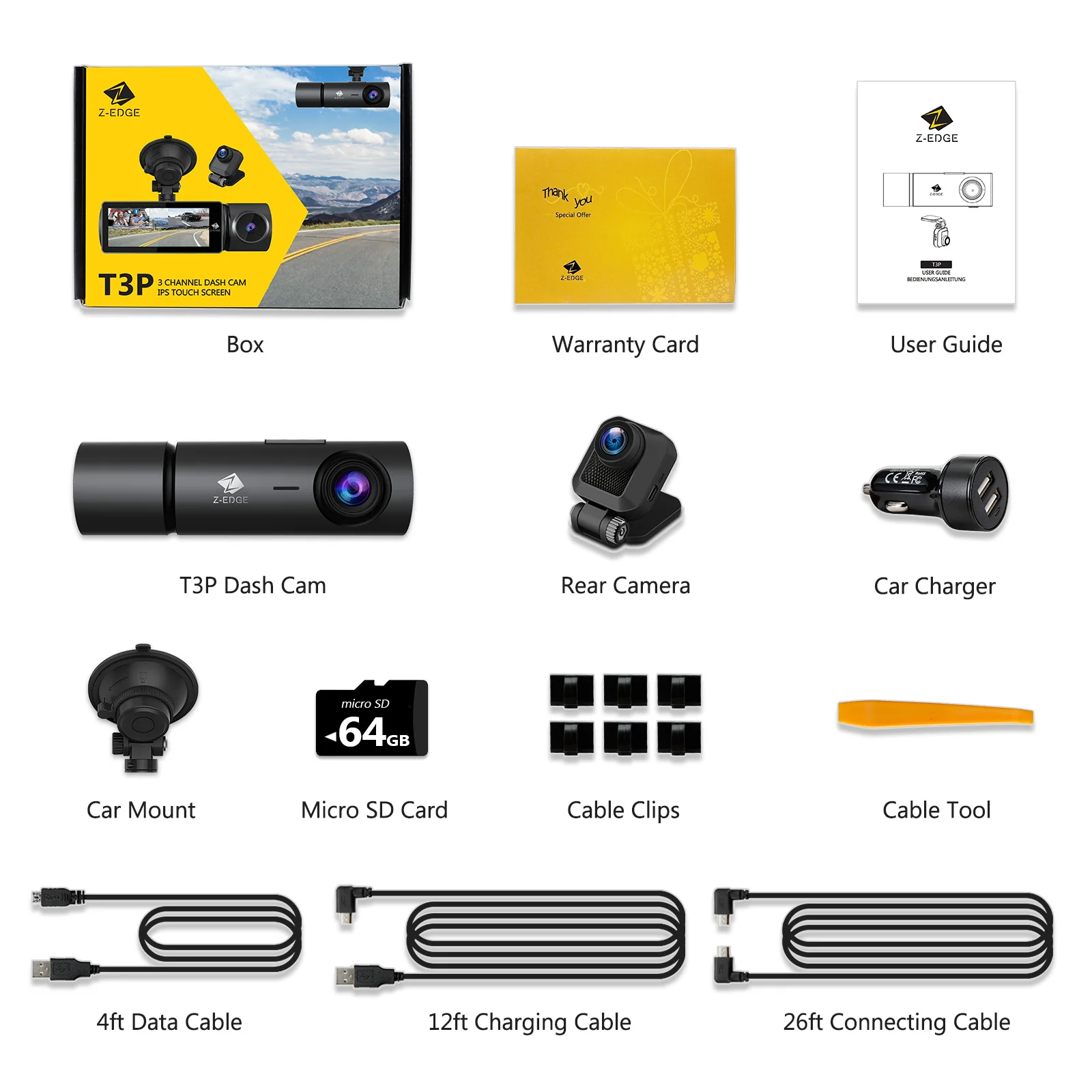 Refurbished: T3P 3-Channel Touch Screen 4K Dash Cam, 4K+1080P Front and Inside, 1600P+1080P+1080P Car Camera, WiFi&App Connection, IR Night Vision, Super Capacitor, Support 512GB Max (64GB Card Included) - Image 9