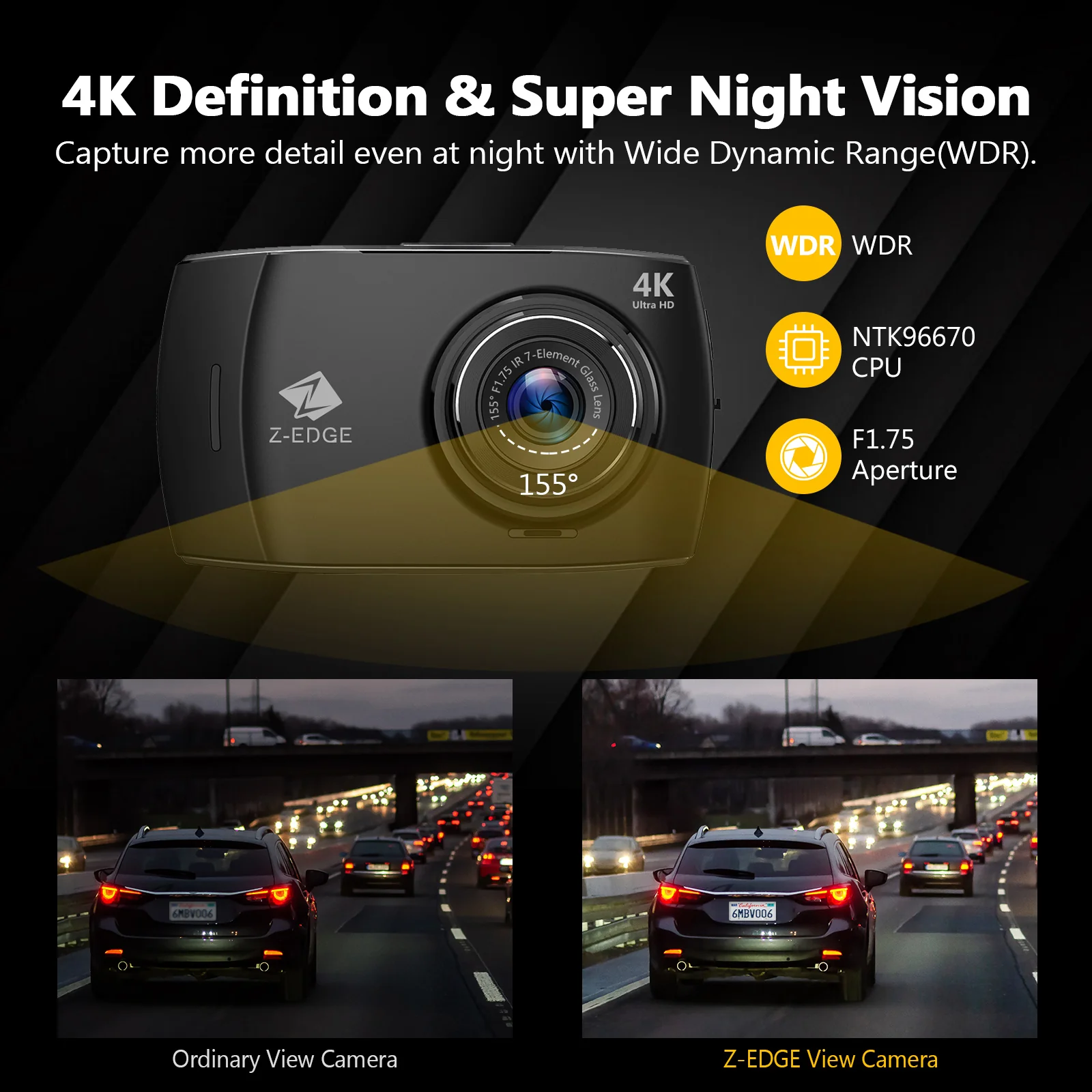 Refurbished: 4K Dash Cam, WiFi&App Connection, 4" Touch Screen, Front and Rear Cam 4K+1080P, WDR, G-Sensor, Loop Recording, 32GB Card Included - Image 6