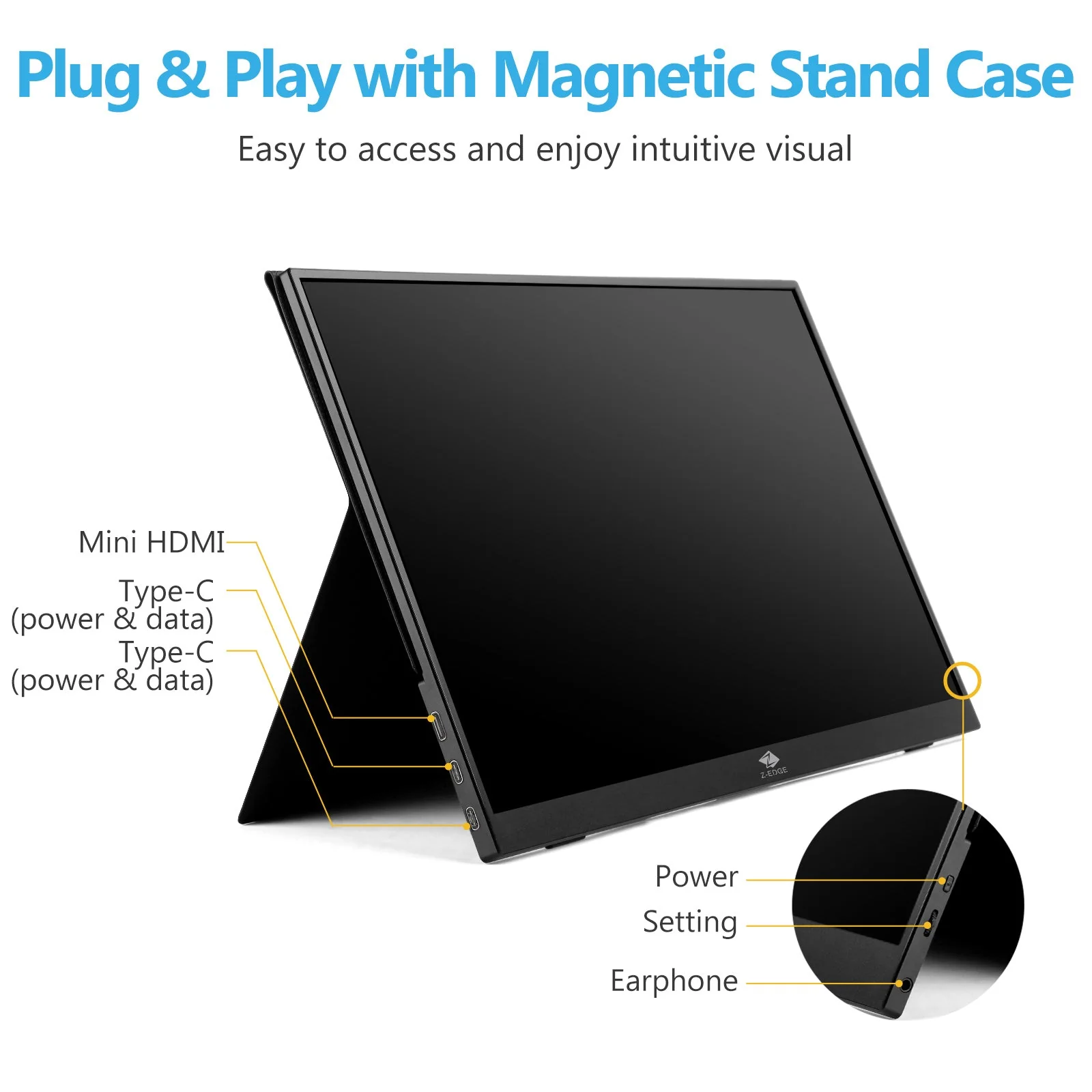 Refurbished: 15.6" IPS Portable Monitor FHD 60Hz USB-C HDMI Included Magnetic Case - Image 10