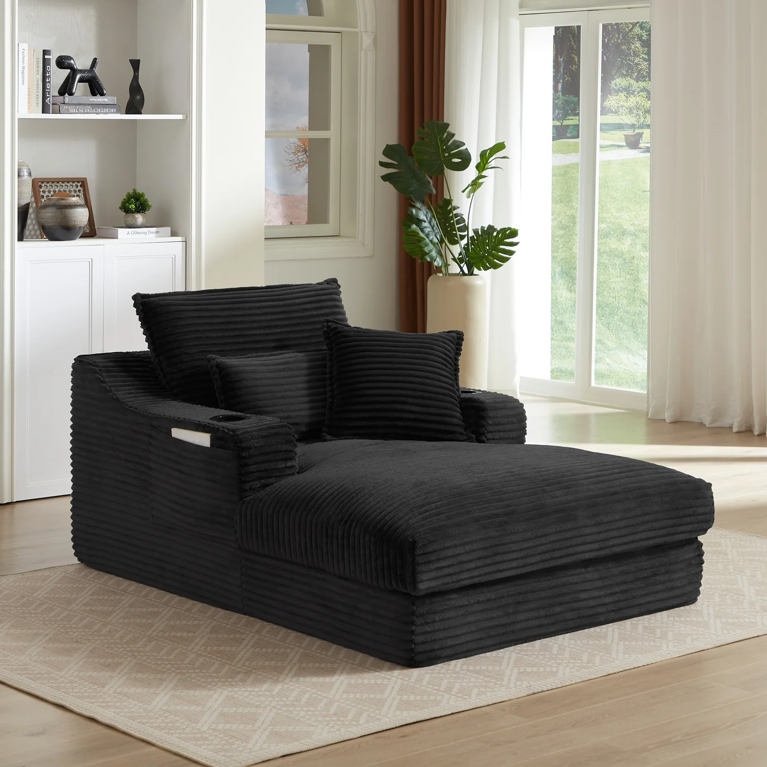 Single-Seat Sofa with Faux Two-Layer Design – Removable Cushions, Cup Holder & Magazine Pocket, 300 lbs Capacity - Image 10