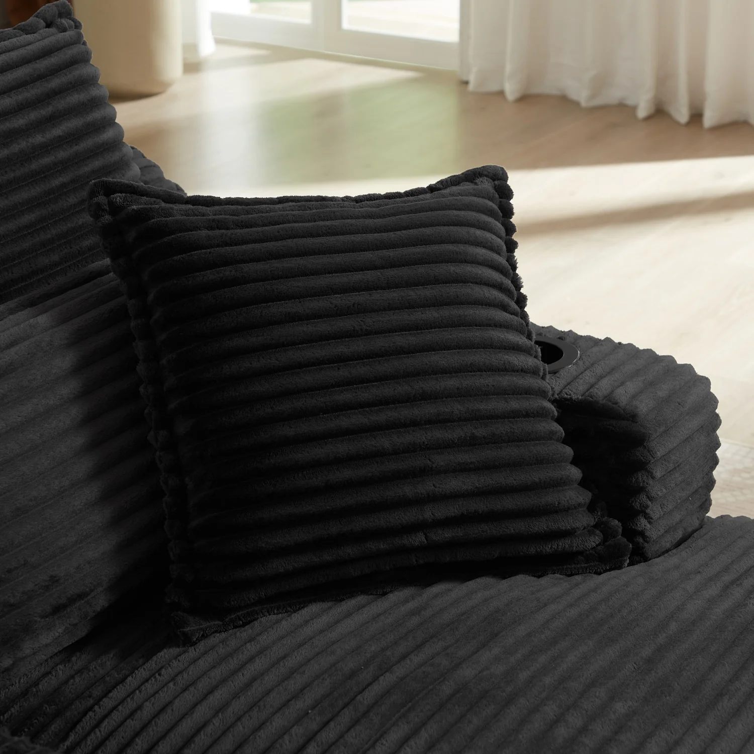 Single-Seat Sofa with Faux Two-Layer Design – Removable Cushions, Cup Holder & Magazine Pocket, 300 lbs Capacity - Image 12