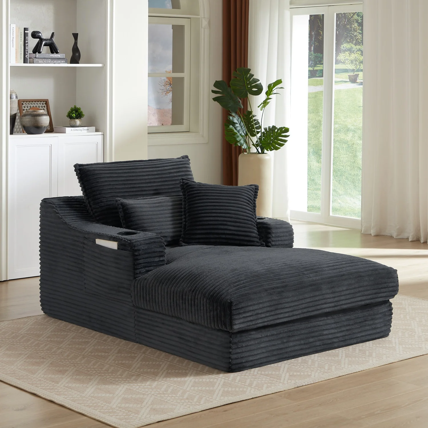 Single-Seat Sofa with Faux Two-Layer Design – Removable Cushions, Cup Holder & Magazine Pocket, 300 lbs Capacity - Image 16