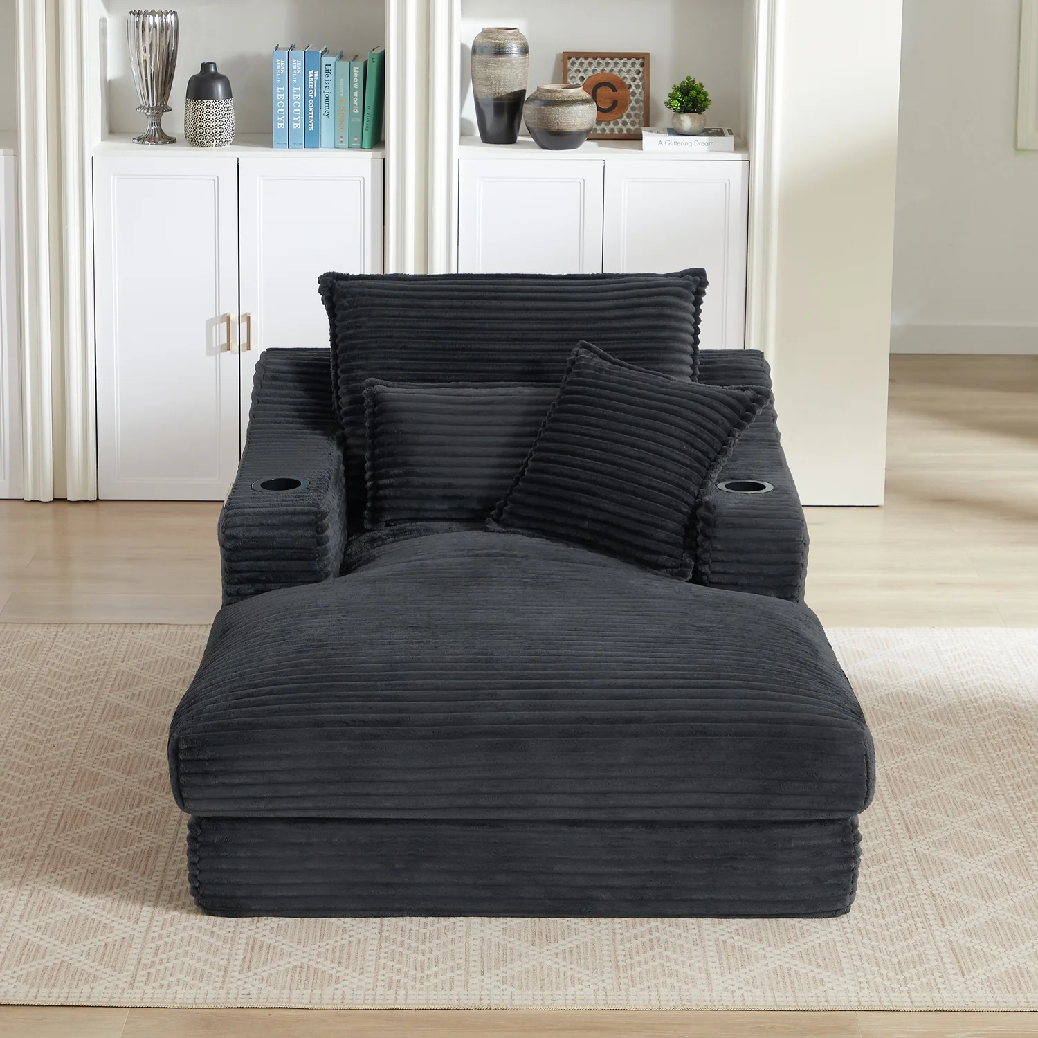 Single-Seat Sofa with Faux Two-Layer Design – Removable Cushions, Cup Holder & Magazine Pocket, 300 lbs Capacity - Image 17