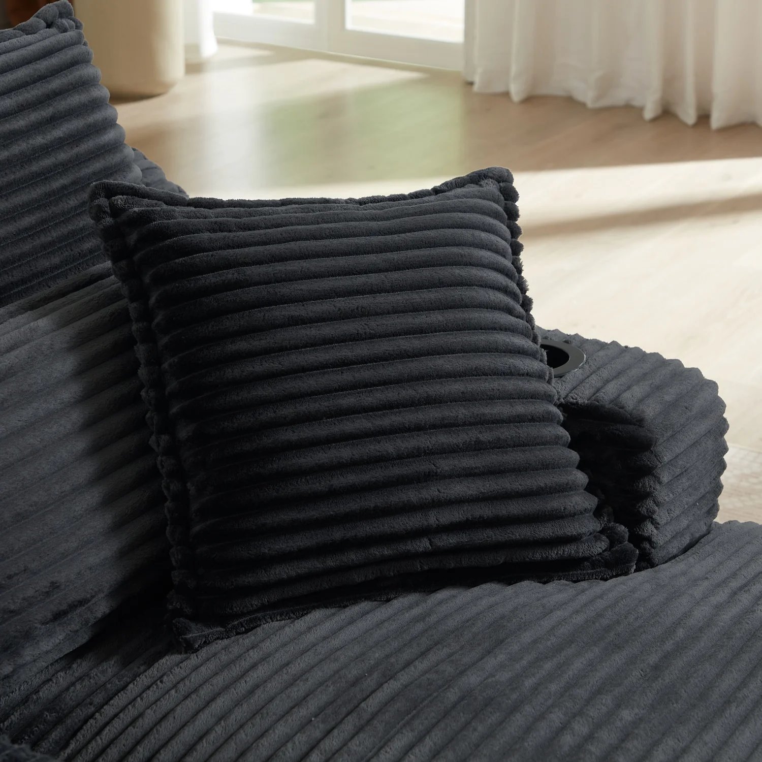 Single-Seat Sofa with Faux Two-Layer Design – Removable Cushions, Cup Holder & Magazine Pocket, 300 lbs Capacity - Image 18