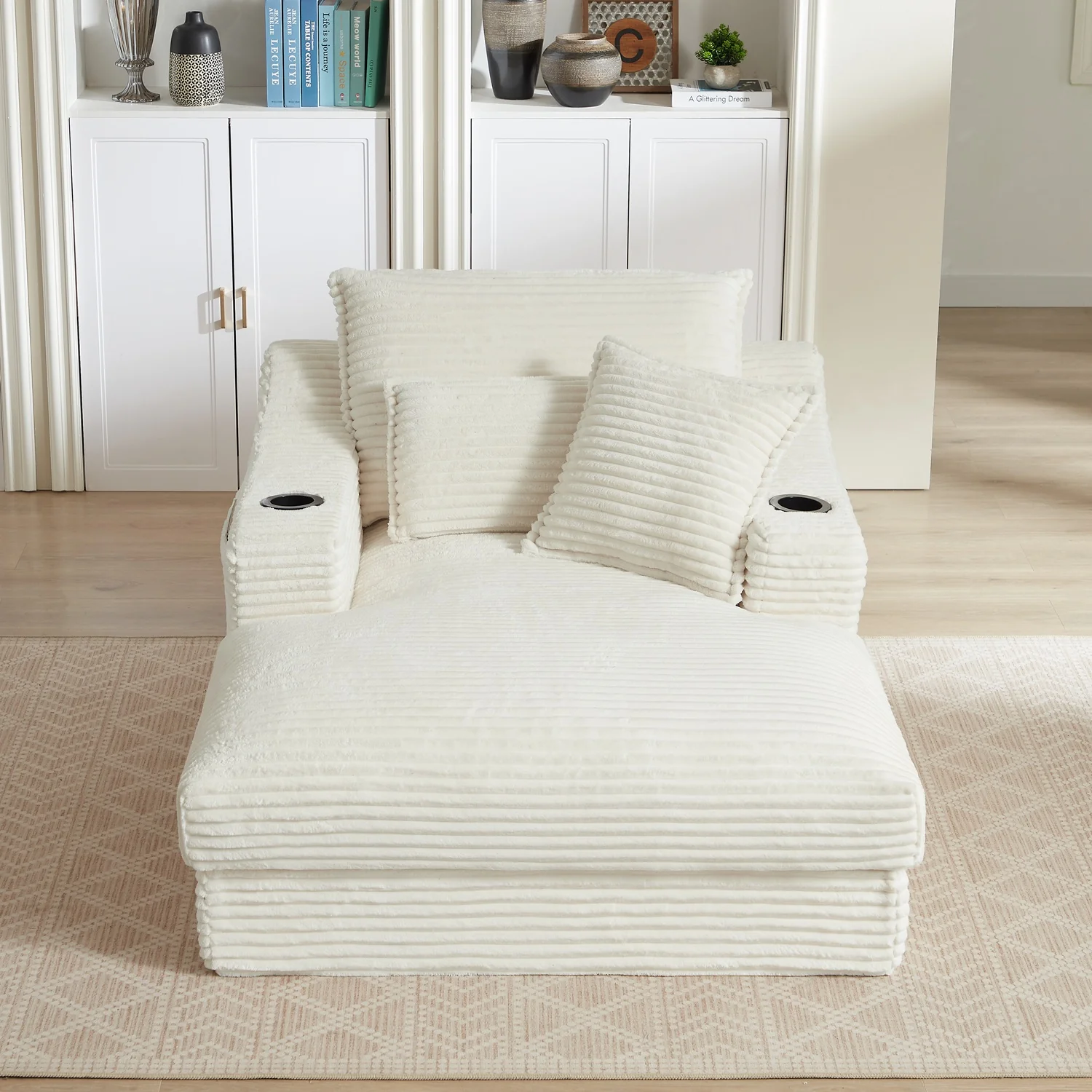 Single-Seat Sofa with Faux Two-Layer Design – Removable Cushions, Cup Holder & Magazine Pocket, 300 lbs Capacity - Image 2